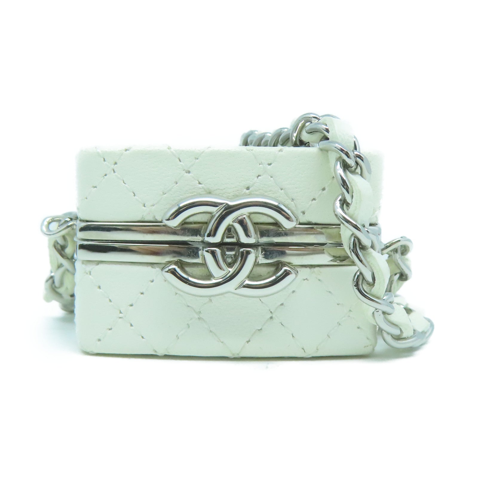 CHANEL 【激減優惠】菱格牛皮皮革Acc Chain Case銀扣白色