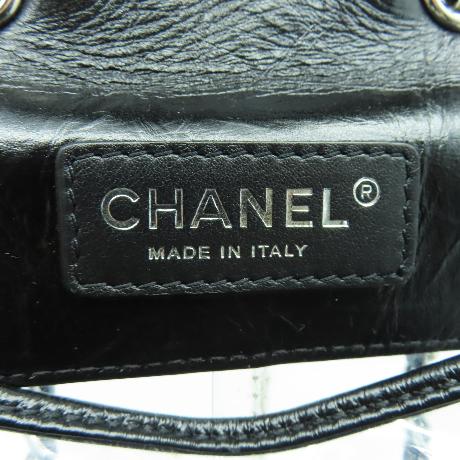 CHANEL 【清倉大減價】菱格牛皮皮革/PVC Chain Shoulder銀扣鏈帶肩背袋黑色
