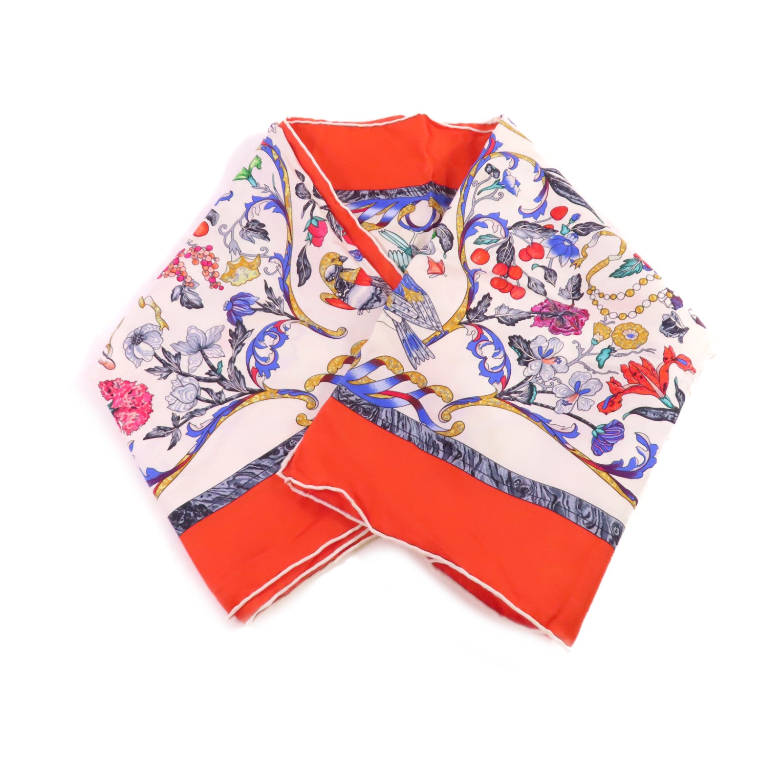 HERMES 絲質90x90 Scarf絲巾白色/橙色/彩色