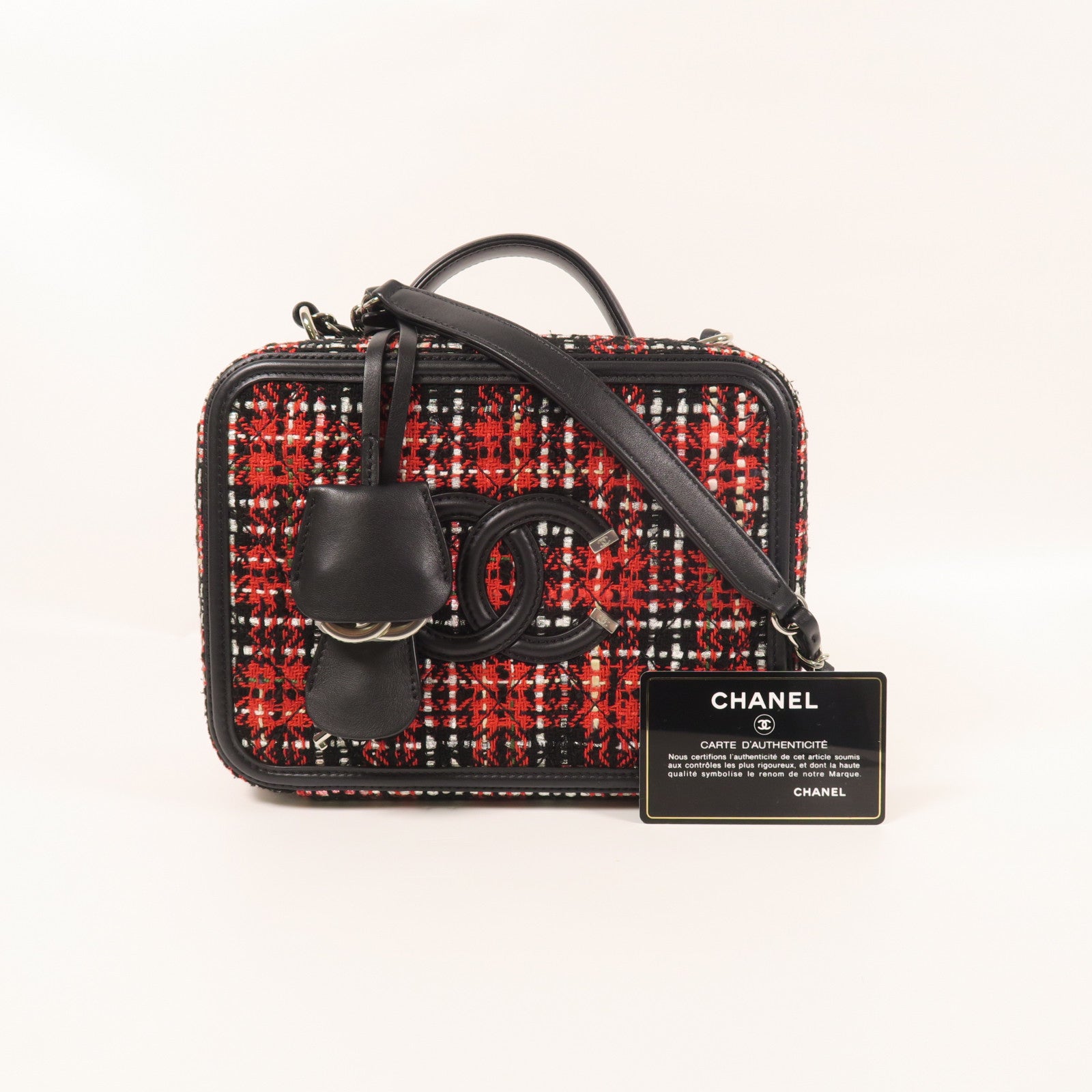 CHANEL 【激減優惠】Tweed Vanity Case銀扣手挽肩背兩用袋