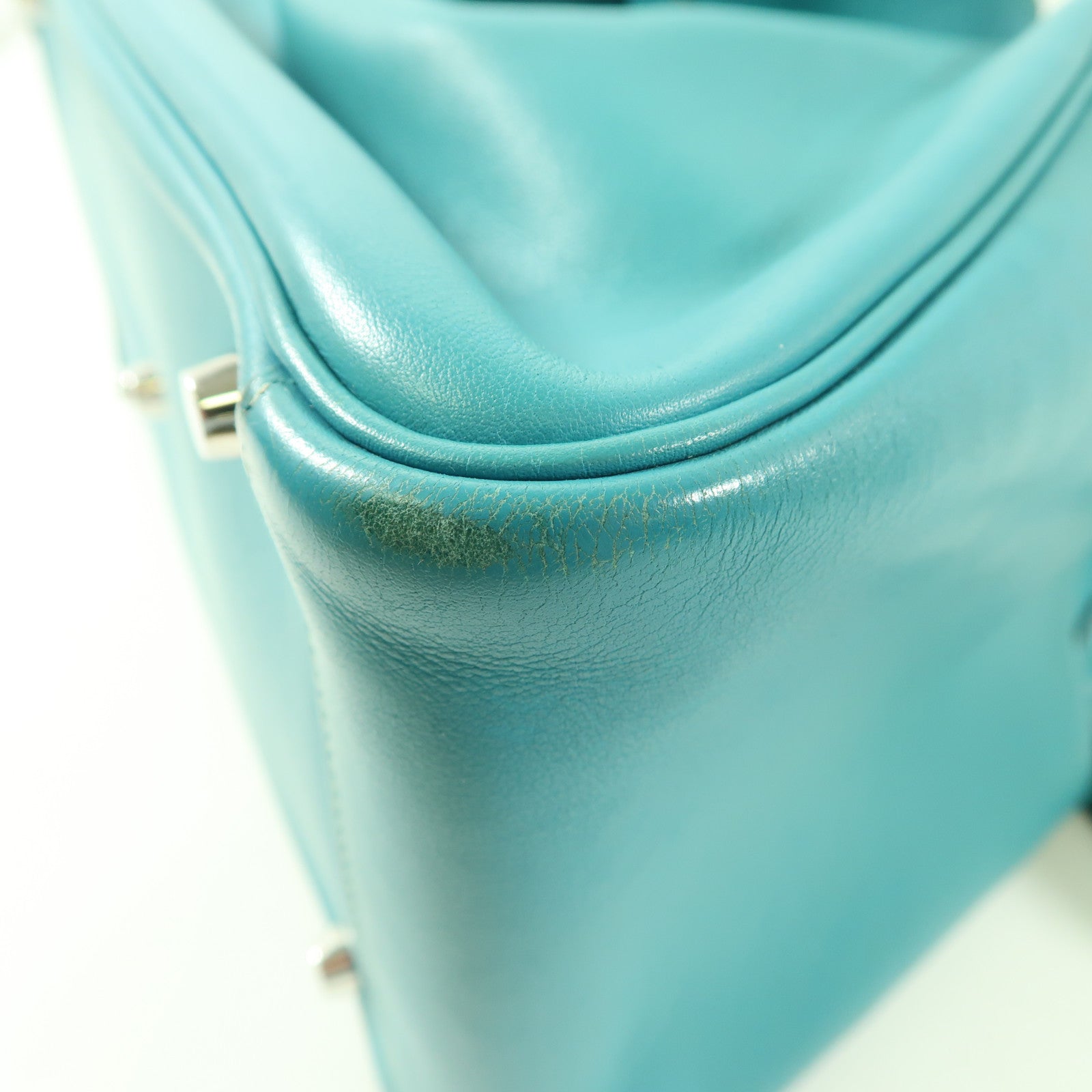 HERMES PHW Lindy 30 2 Way Shoulder Handbag Swift Leather Bleu Paon Green