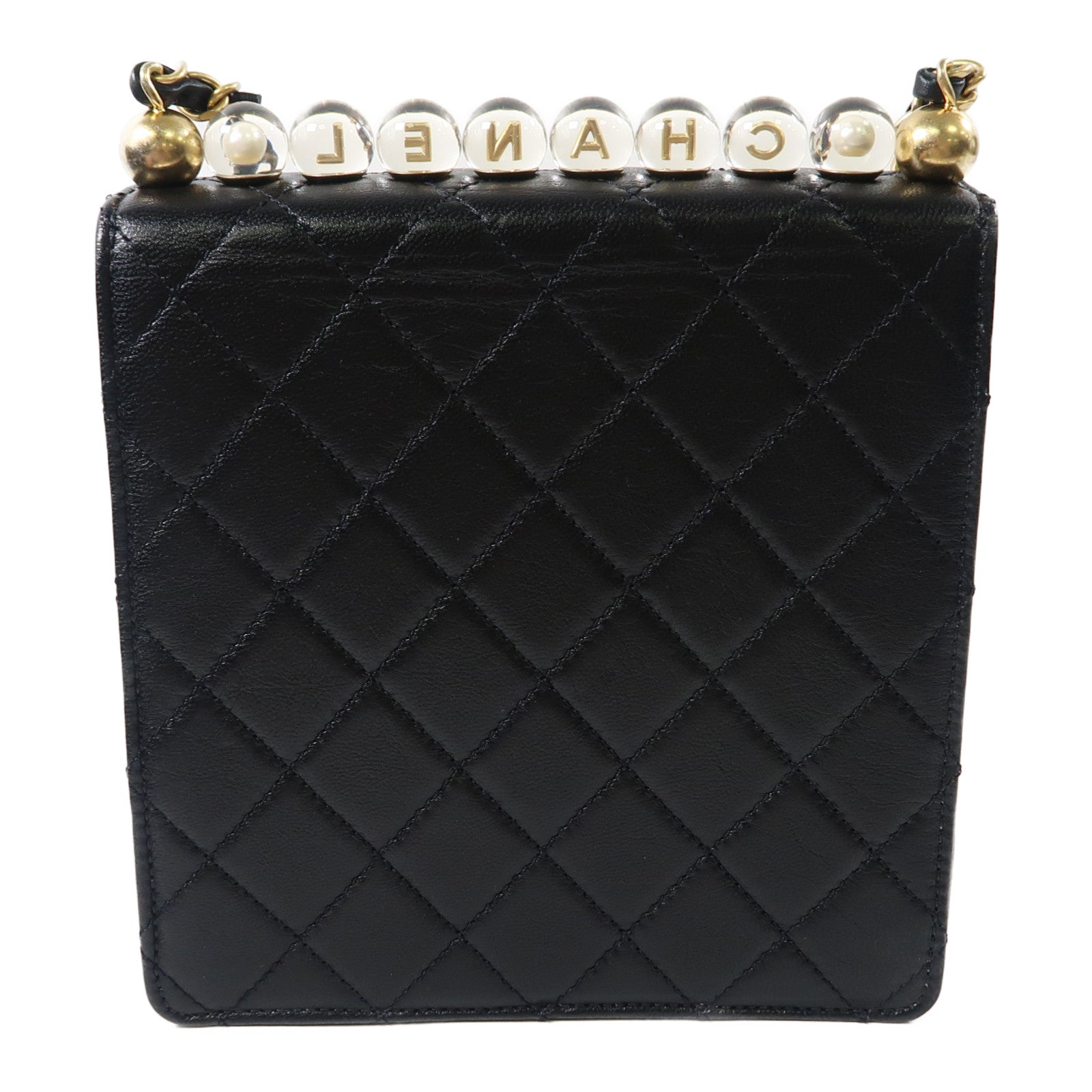 CHANEL【激減優惠】 羊皮皮革Matelasse Pearl Chain Bag金扣鏈帶肩背袋黑色