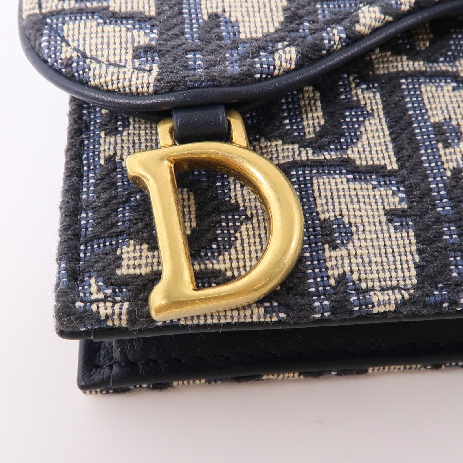 Dior 帆布Saddle Card Holder金扣卡片套藍色