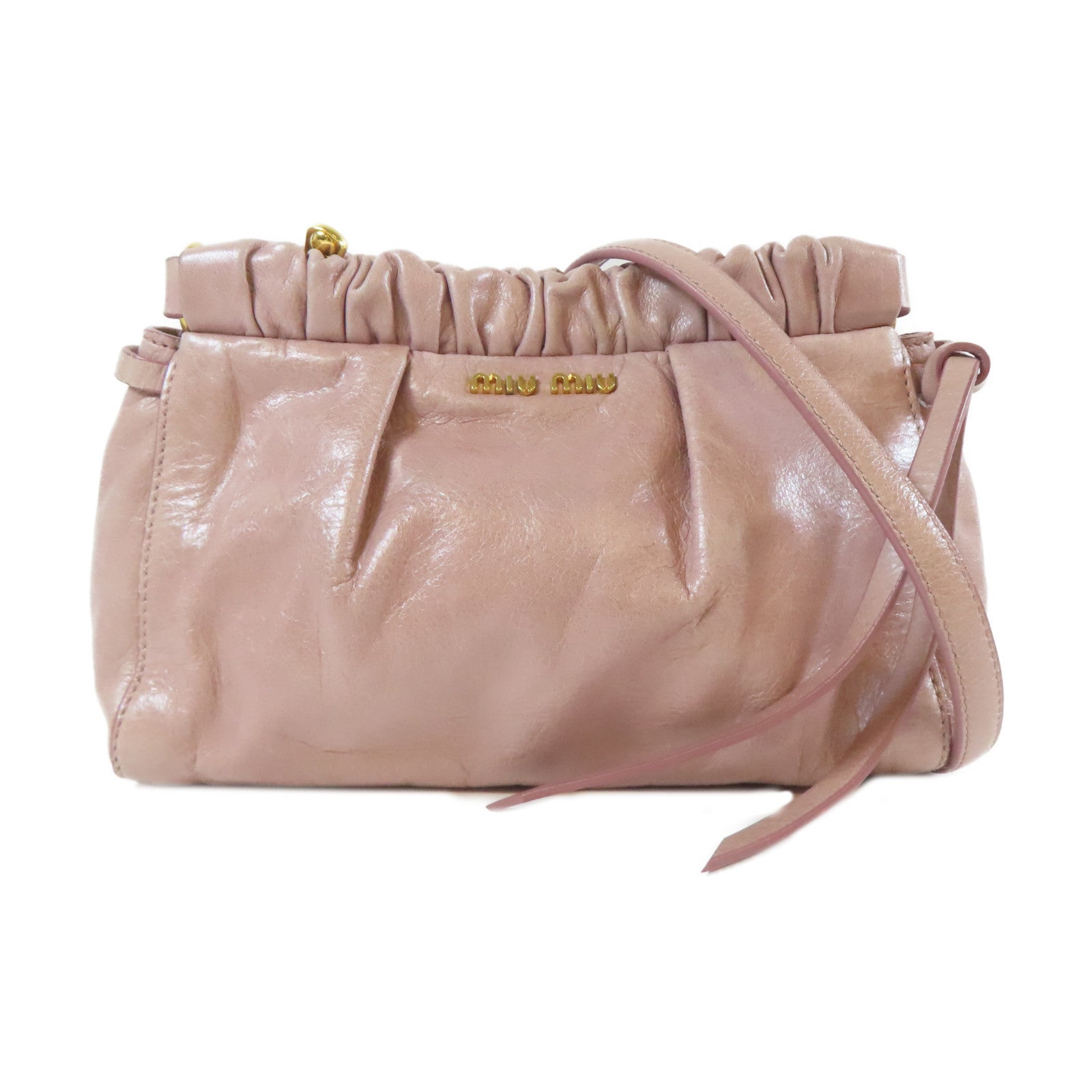 Miu Miu 牛皮皮革Shoulder Bag金扣肩背袋粉紅色