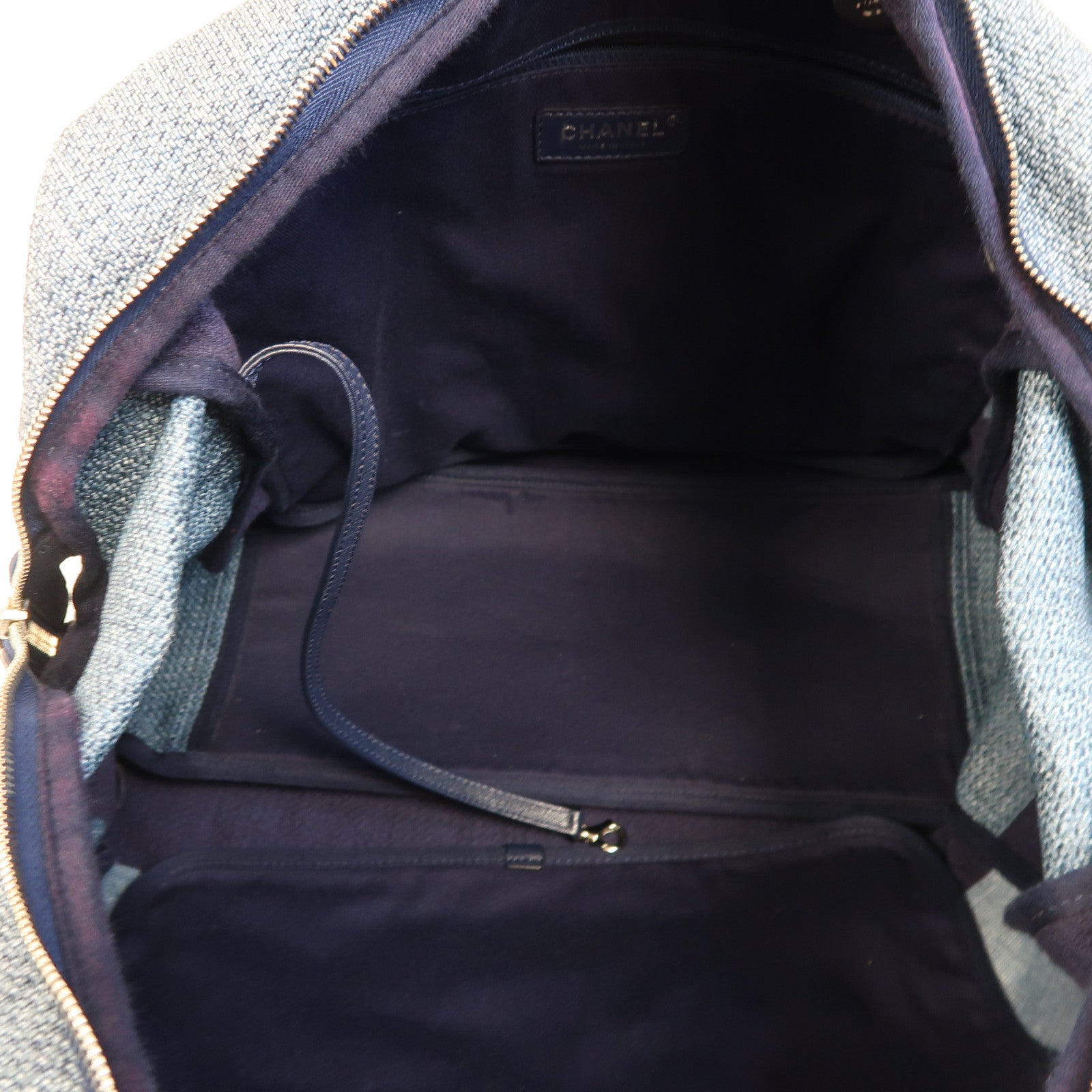 CHANEL 【激減優惠】牛仔布2 Way Shoulder Tote銀扣鏈帶手挽肩背兩用袋藍色