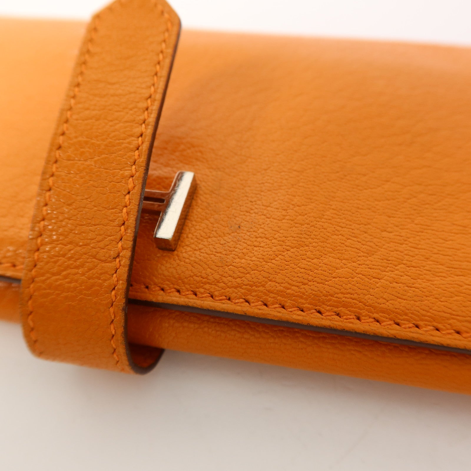 HERMES Chevre皮革Bearn Wallet銀扣長錢包Apricot