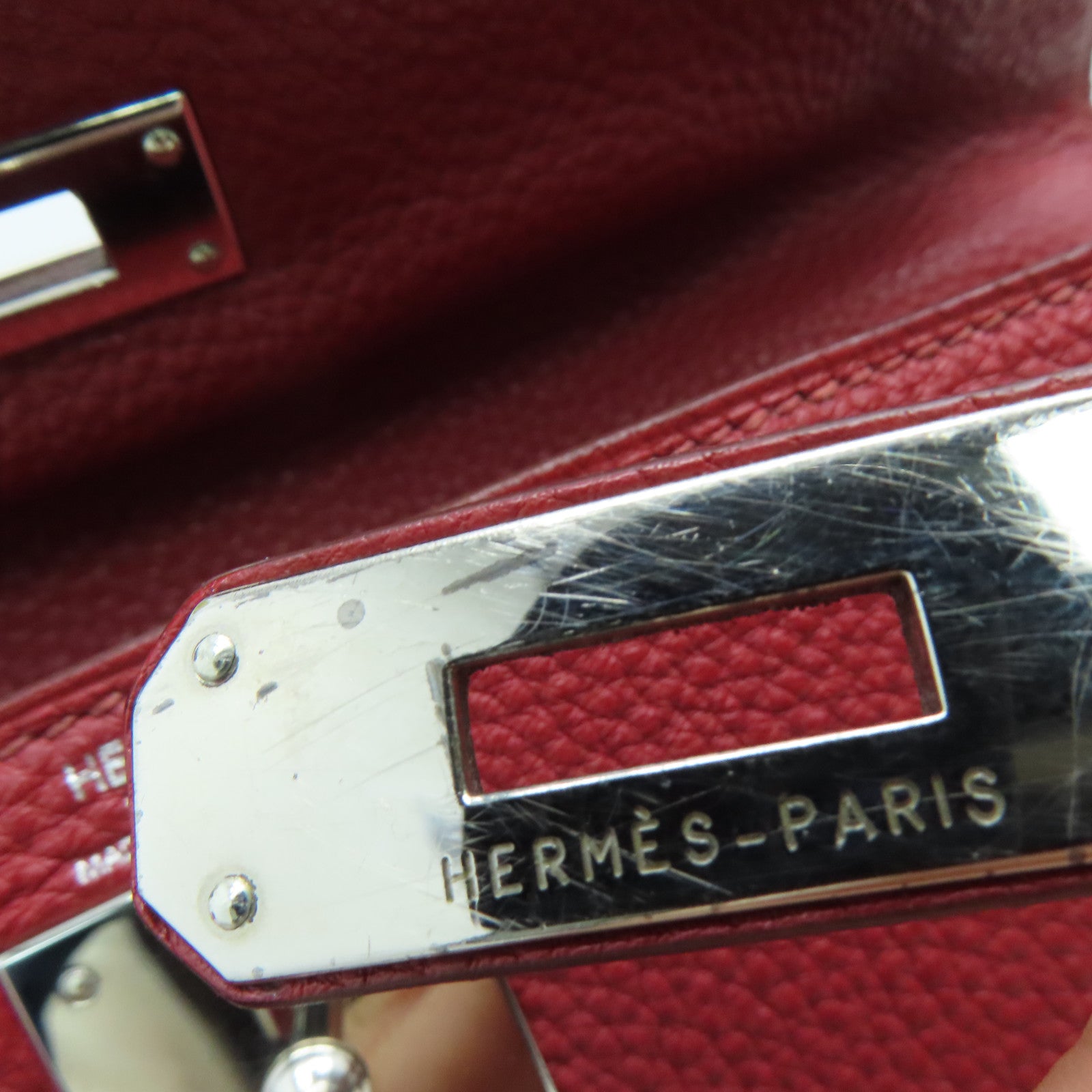 HERMES Togo皮革Kelly 28銀扣手挽肩背兩用袋暗紅色
