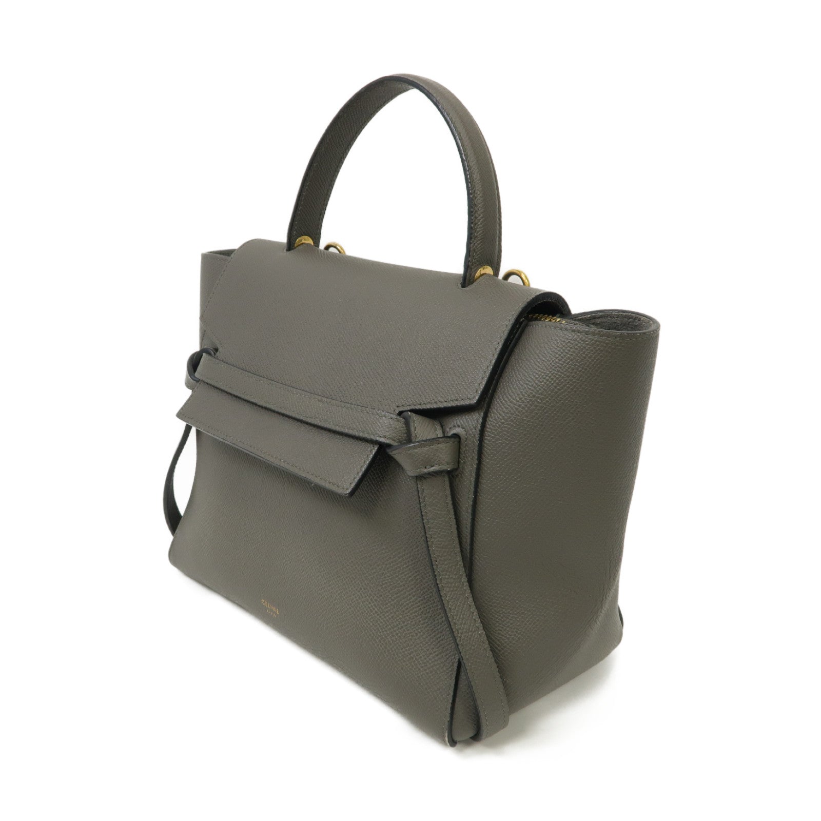 CELINE 牛皮皮革Belt Bag金扣手挽肩背兩用袋灰色