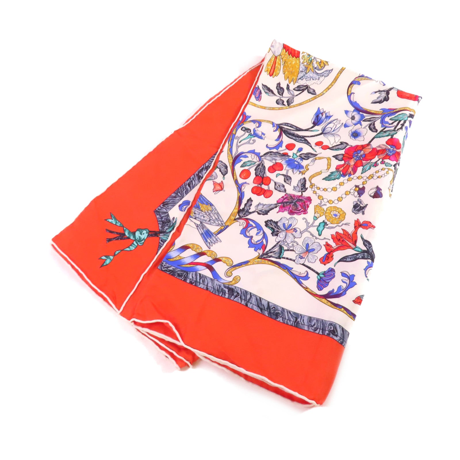 HERMES 絲質90x90 Scarf絲巾白色/橙色/彩色