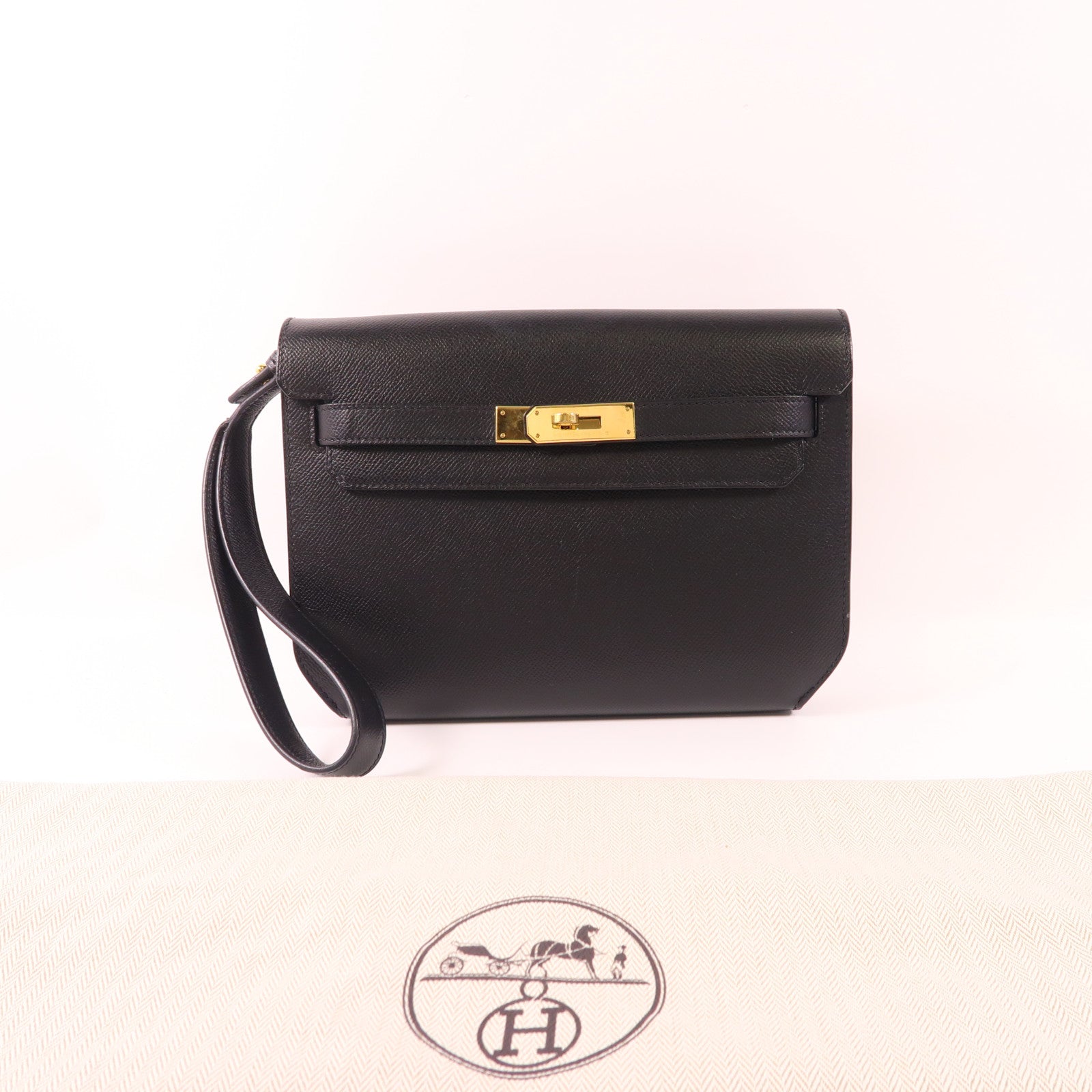 HERMES Epsom皮革Kelly Depeches 25金扣手拿包Noir