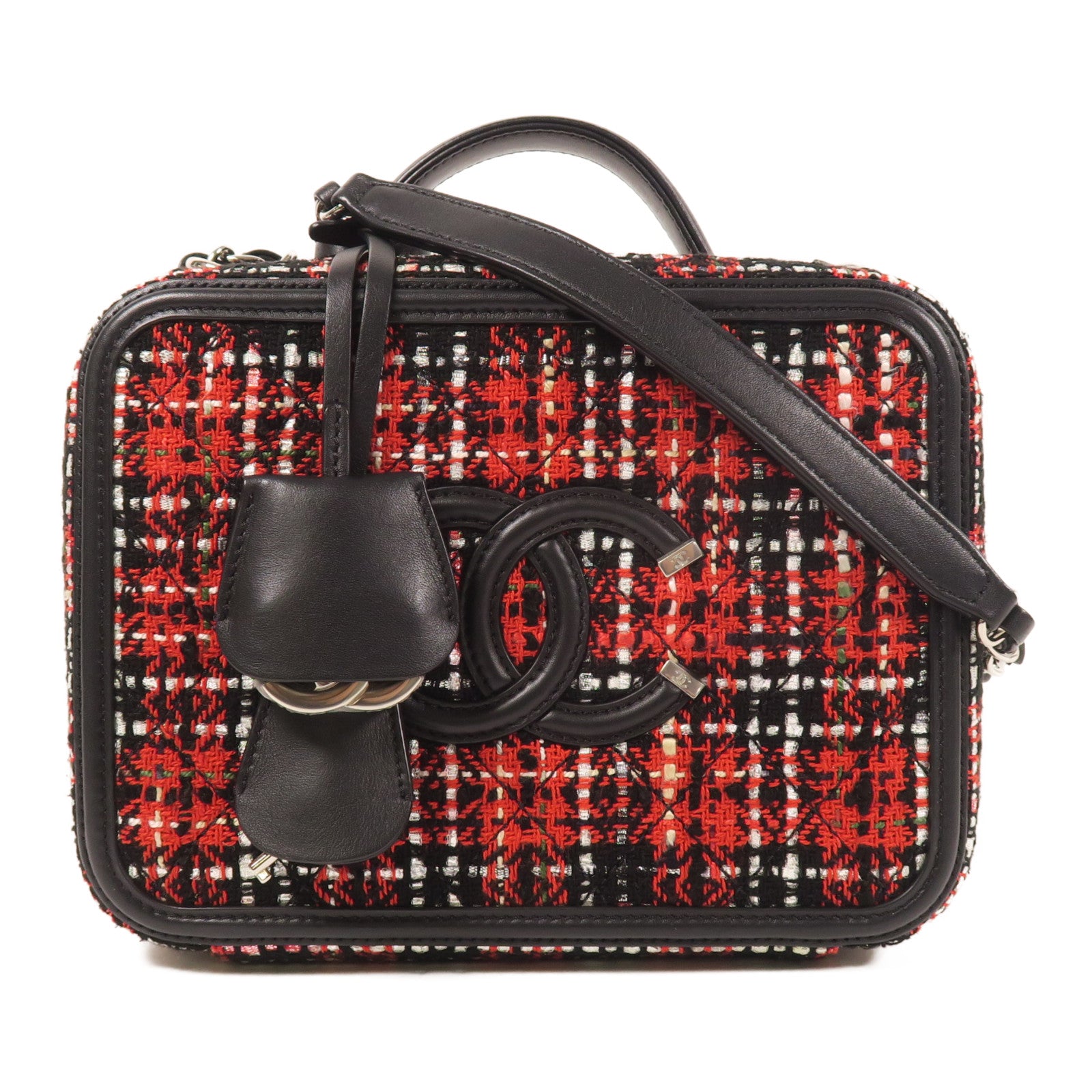 CHANEL 【激減優惠】Tweed Vanity Case銀扣手挽肩背兩用袋