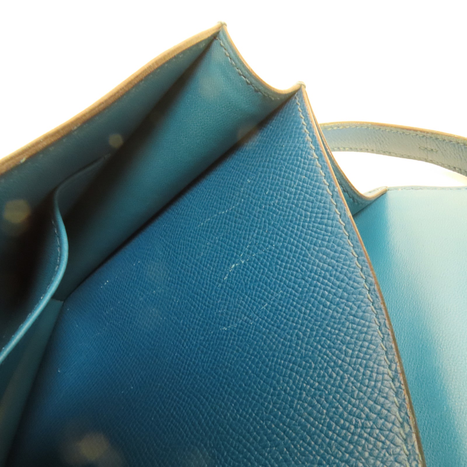 HERMES Epsom皮革Constance 24銀扣肩背袋Bleu Izmir