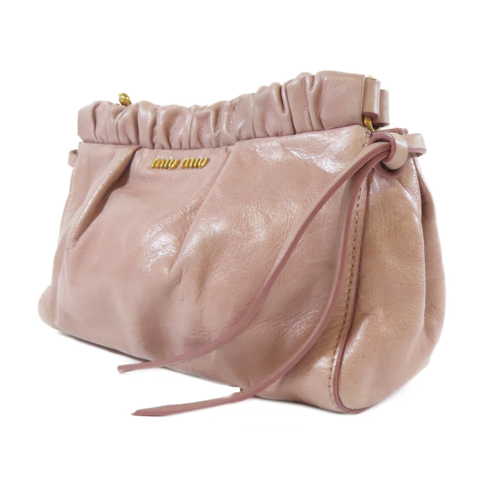 Miu Miu 牛皮皮革Shoulder Bag金扣肩背袋粉紅色