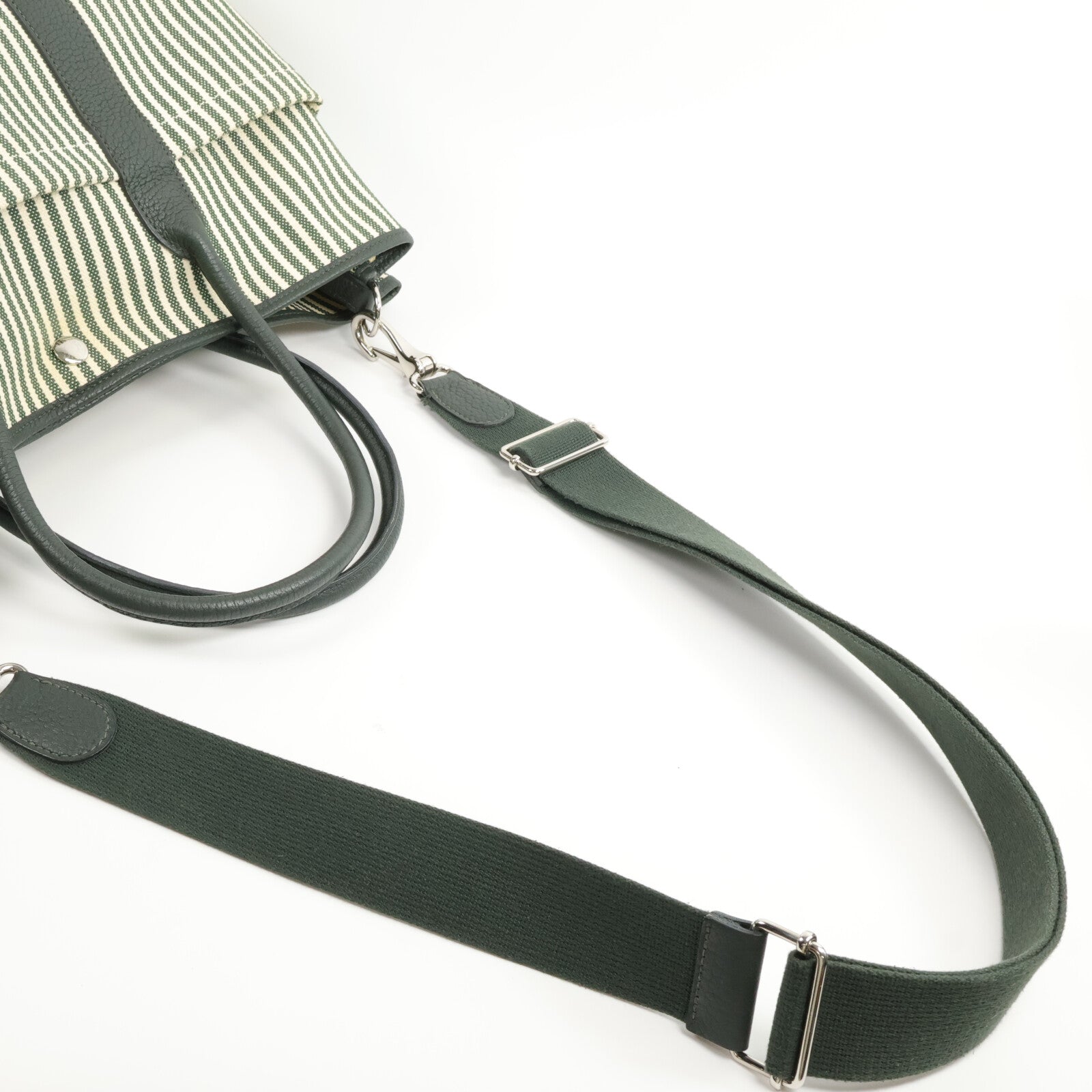 HERMES 帆布Garden Party Pocket 36手挽肩背兩用袋Vert Anglais/Vert Fo