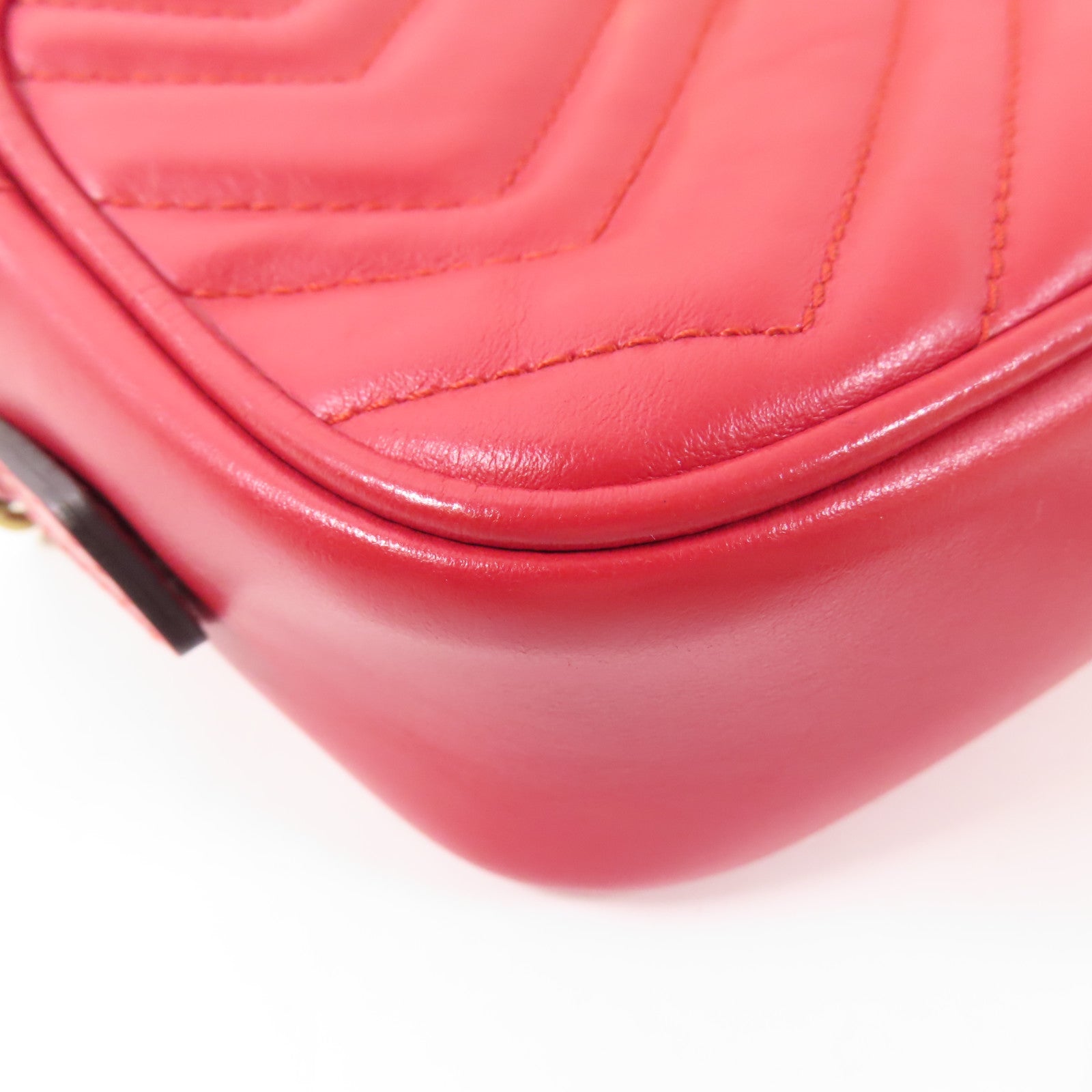 GUCCI GG GHW GG Marmont Mini Shoulder Bag 448065 Calfskin Leather Red