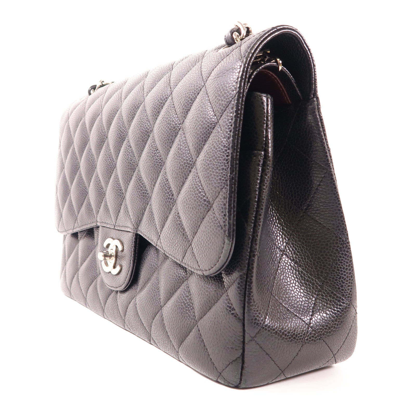 CHANEL 牛皮皮革Large Classic銀扣鏈帶肩背袋