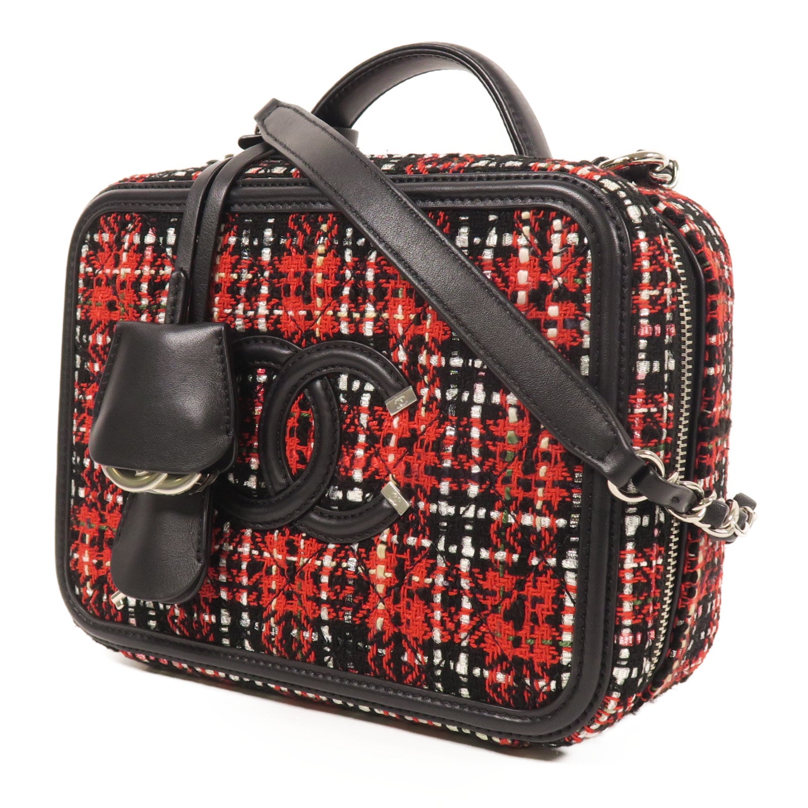 CHANEL 【激減優惠】Tweed Vanity Case銀扣手挽肩背兩用袋