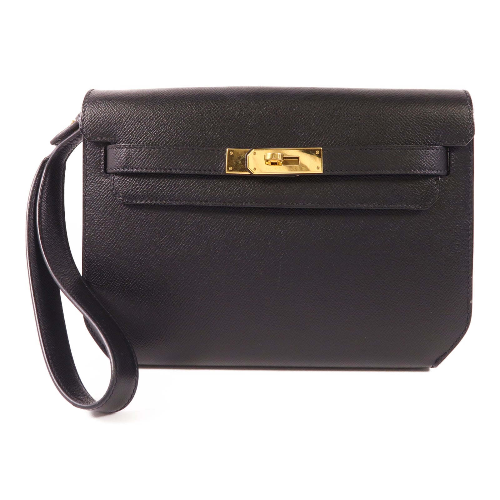 HERMES Epsom皮革Kelly Depeches 25金扣手拿包Noir
