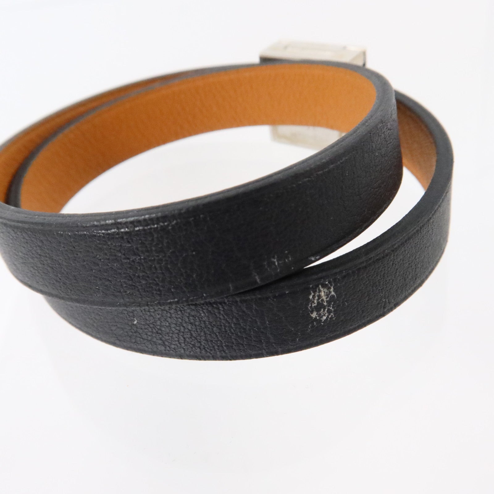 HERMES Swift皮革Medor Infini Double Tour Bracelet銀扣手鏈Black/Fauve
