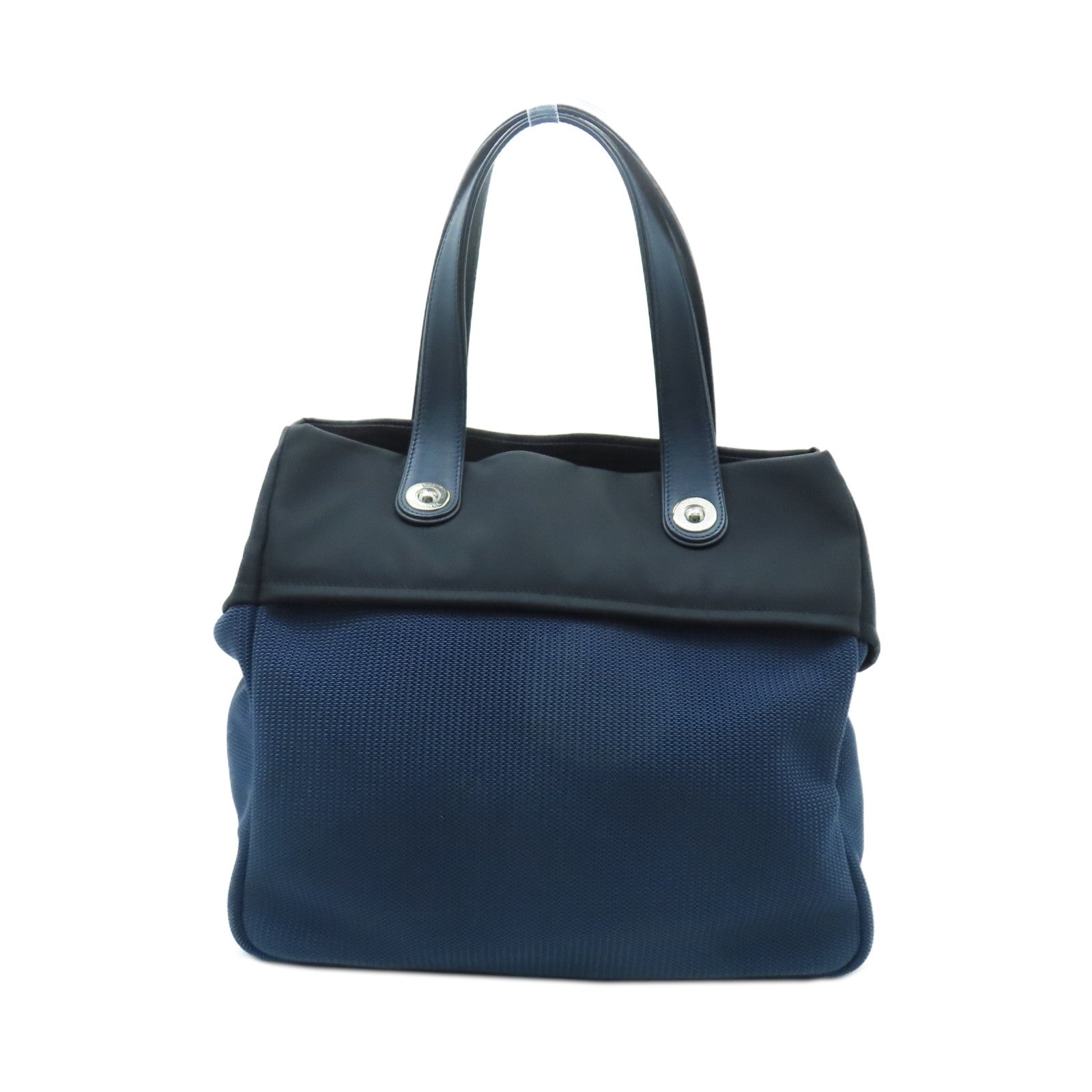 CHANEL 【激減優惠】菱格帆布Tote Bag銀扣手挽袋藍色/黑色