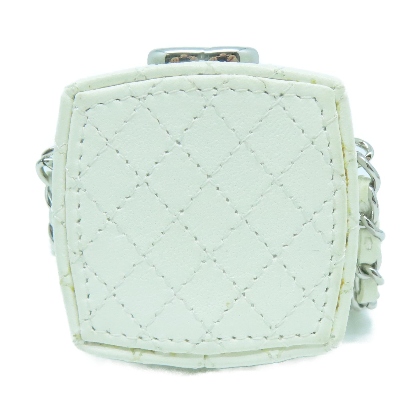 CHANEL 【激減優惠】菱格牛皮皮革Acc Chain Case銀扣白色