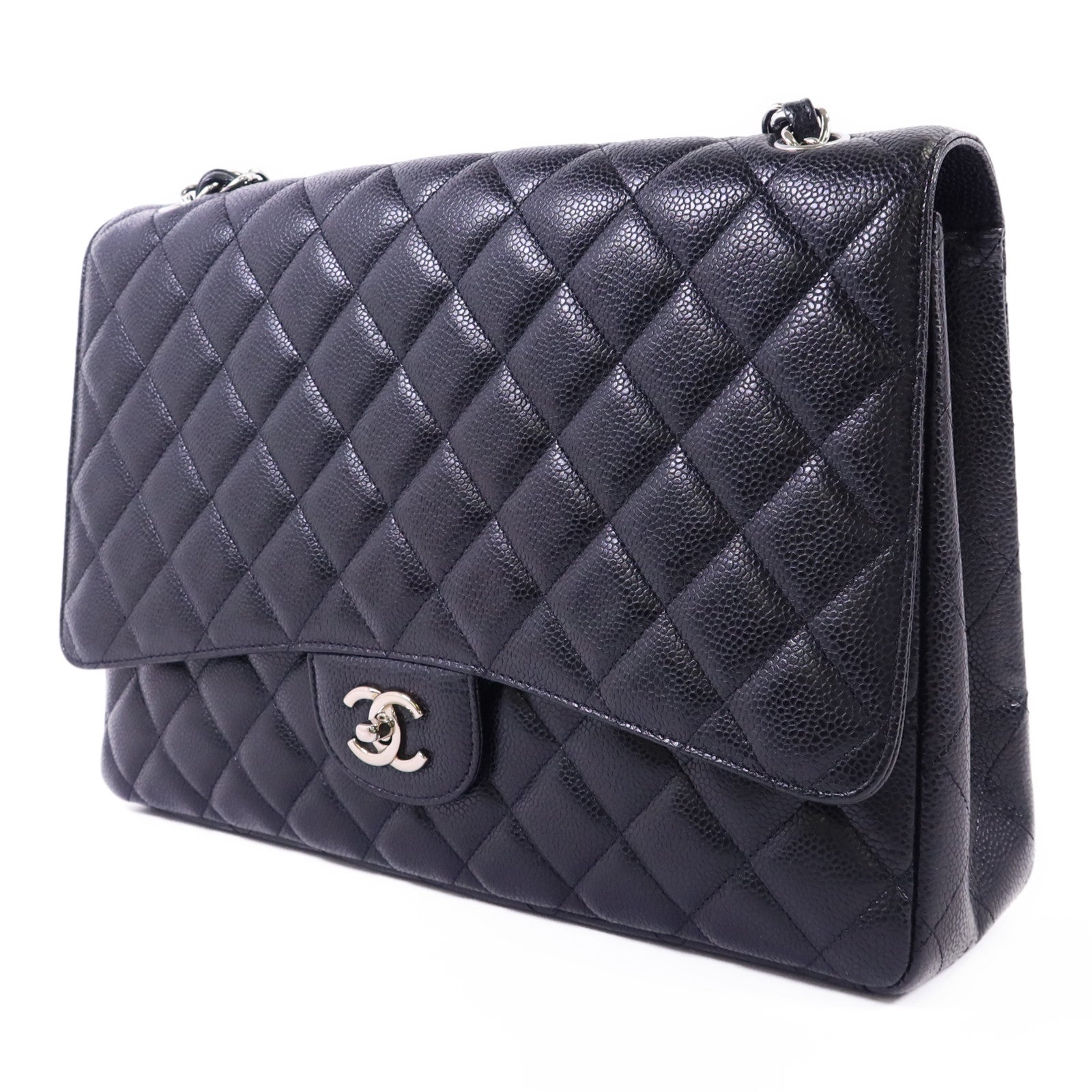 CHANEL 牛皮皮革Maxi Classic銀扣鏈帶肩背袋