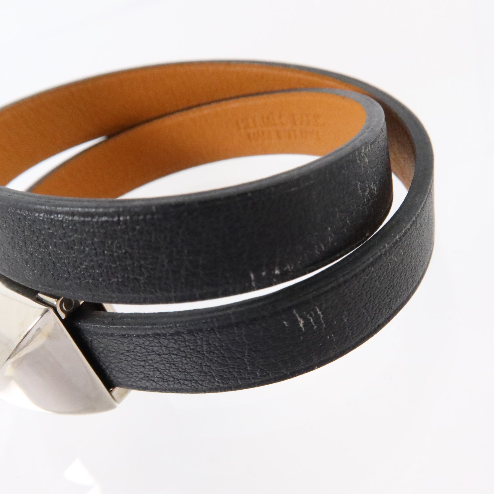 HERMES Swift皮革Medor Infini Double Tour Bracelet銀扣手鏈Black/Fauve