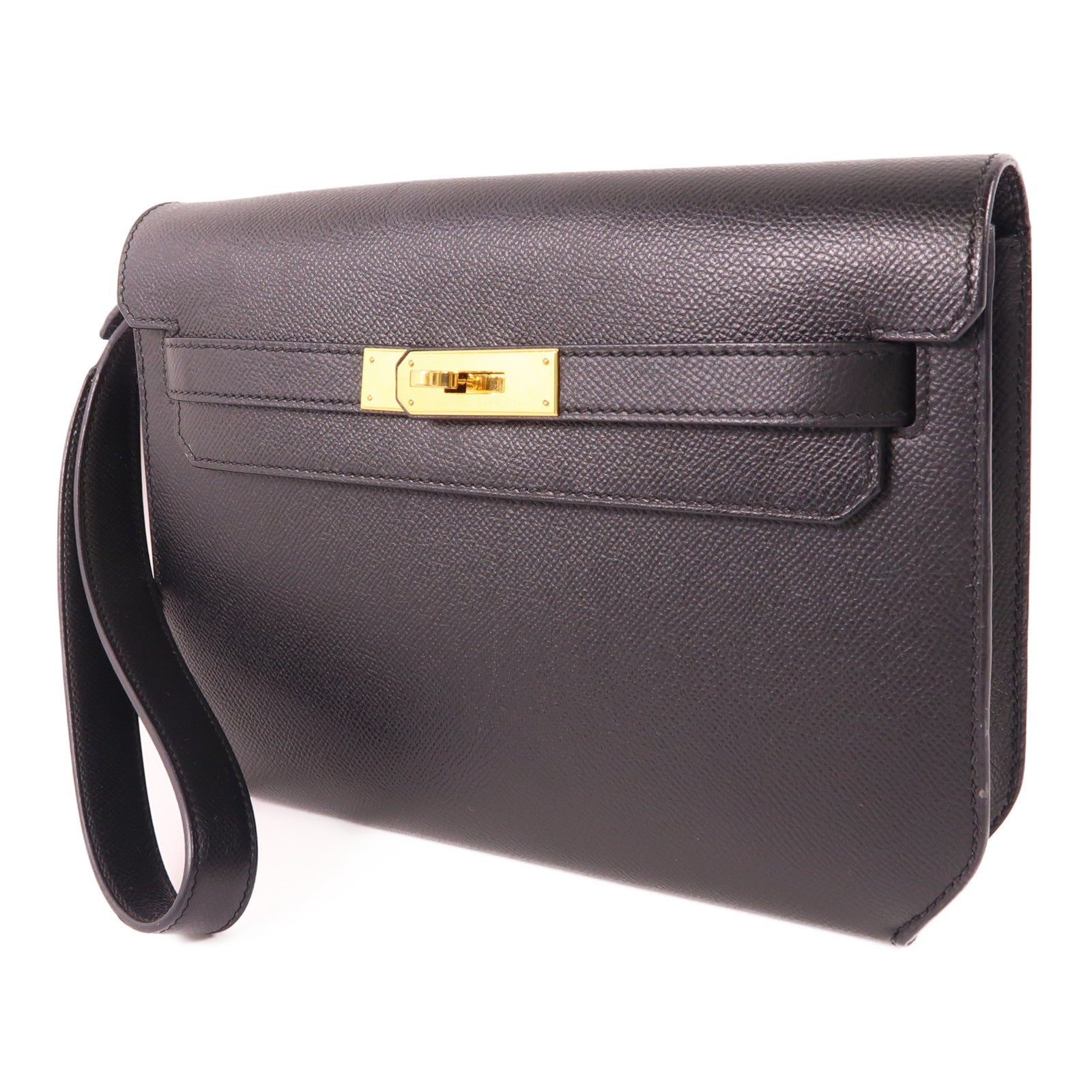 HERMES Epsom皮革Kelly Depeches 25金扣手拿包Noir