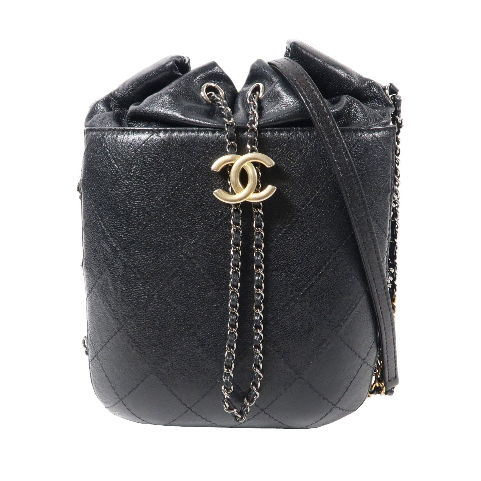 CHANEL 【激減優惠】菱格牛皮皮革Chain Shoulder Bag金扣/銀扣鏈帶肩背袋黑色