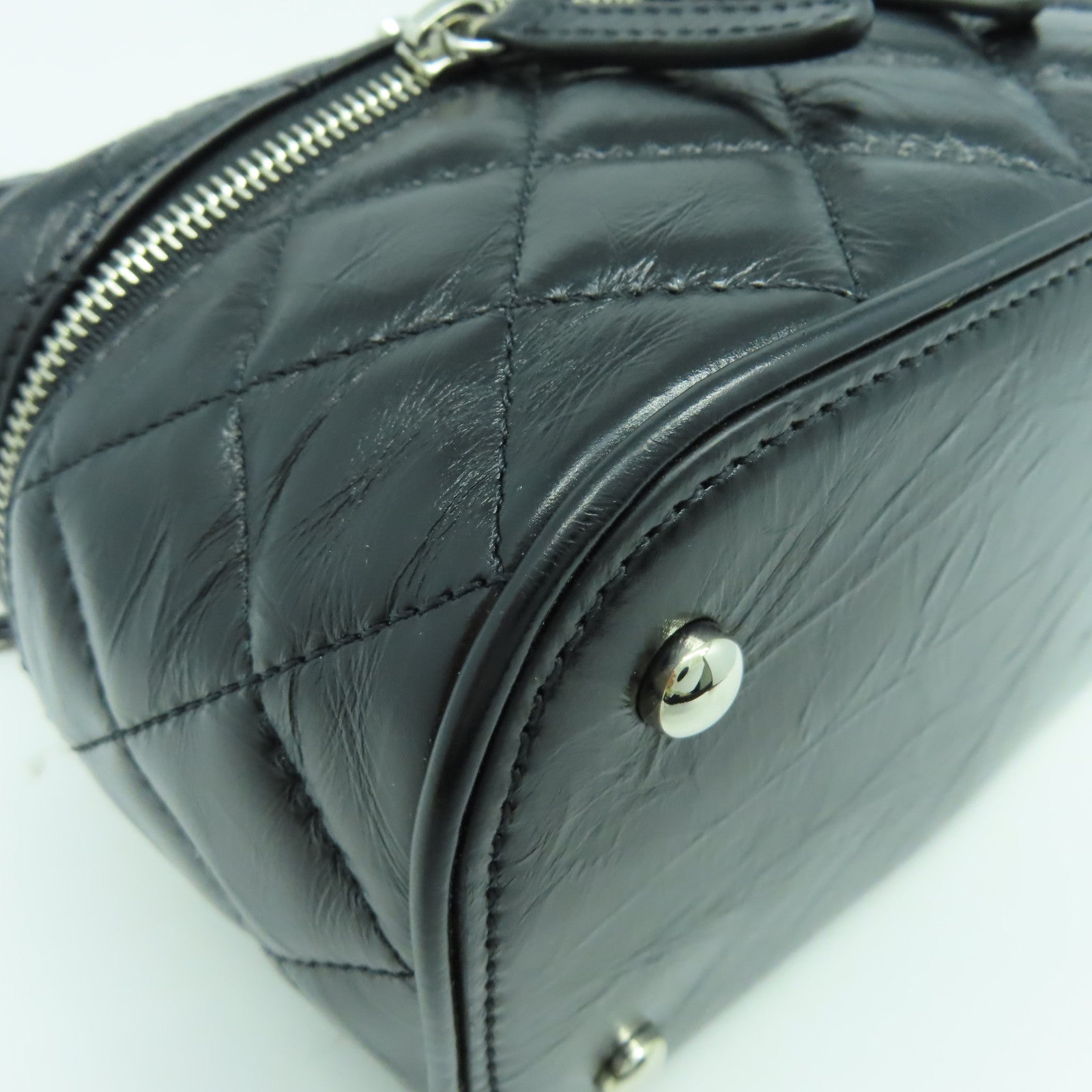 CHANEL 【清倉大減價】菱格牛皮皮革/PVC Chain Shoulder銀扣鏈帶肩背袋黑色