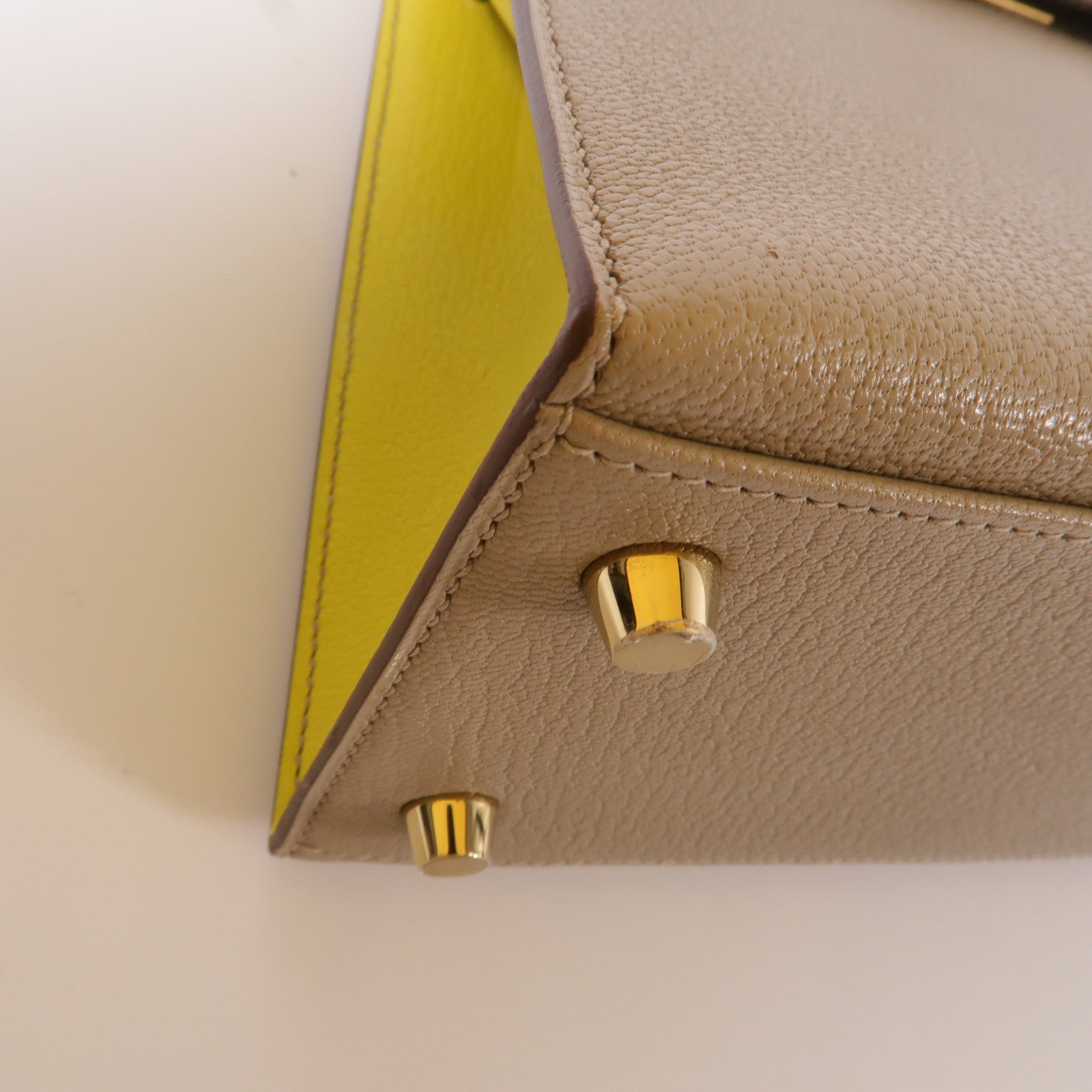 HERMES Chevre皮革Kelly 25手挽肩背兩用袋Gris Asphalte/Lime