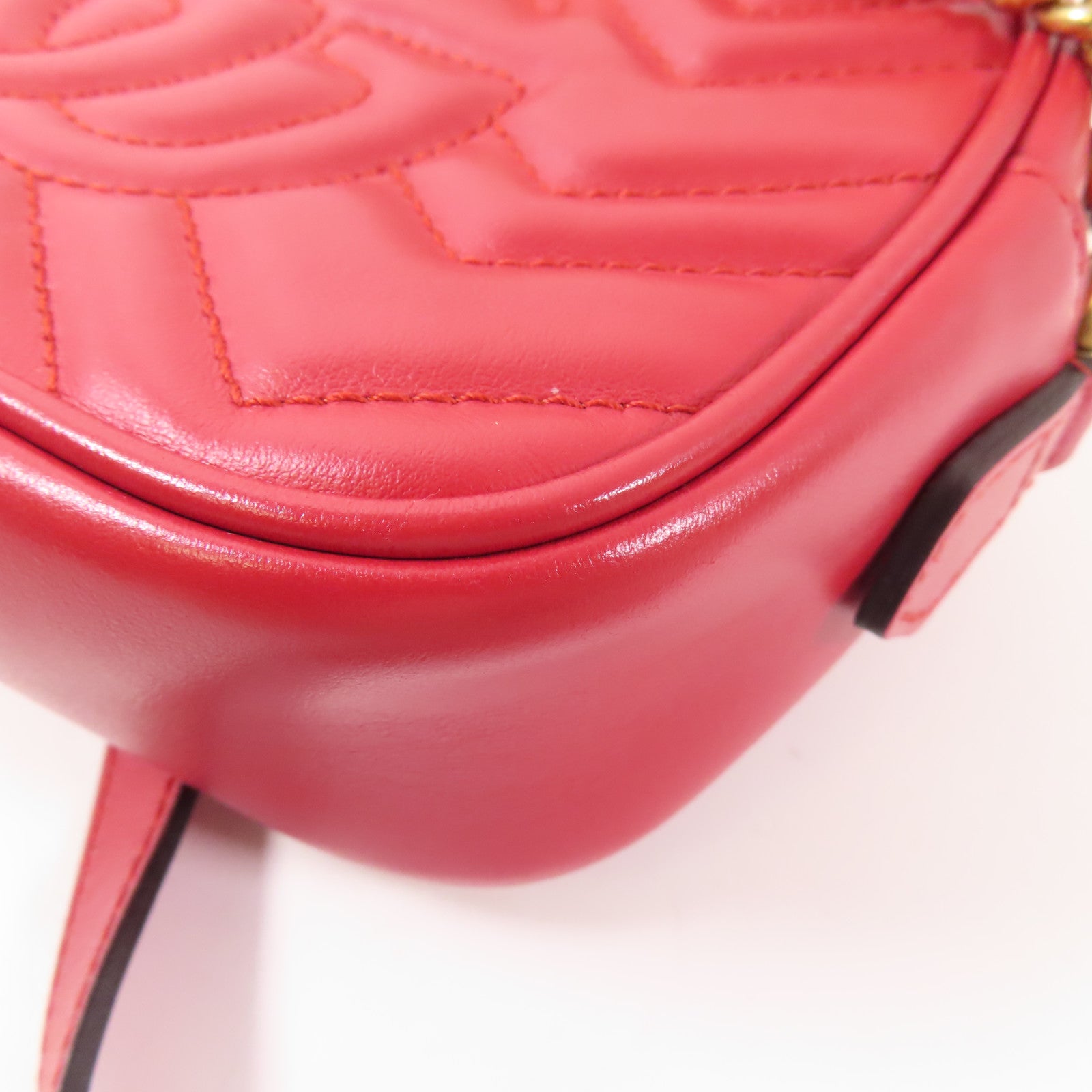 GUCCI GG GHW GG Marmont Mini Shoulder Bag 448065 Calfskin Leather Red