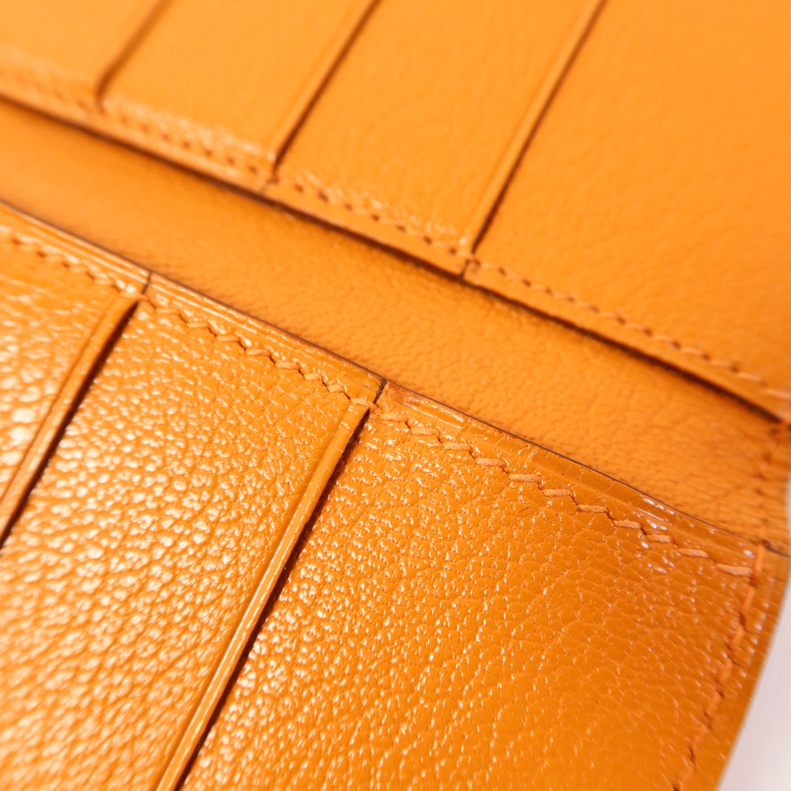 HERMES Chevre皮革Bearn Wallet銀扣長錢包Apricot