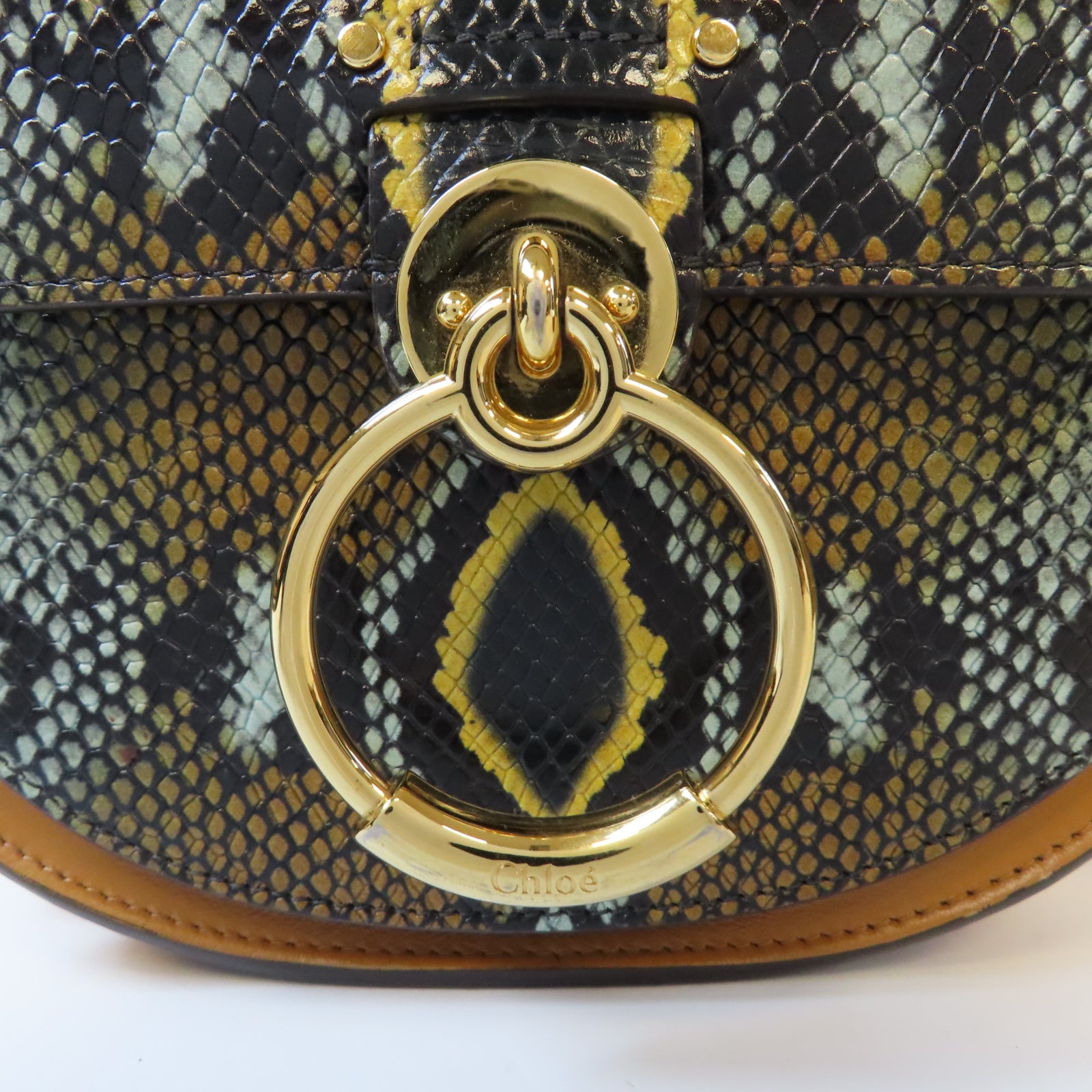 Chloe 牛皮皮革Multiclour Python Small金扣手挽肩背兩用袋啡色/藍色