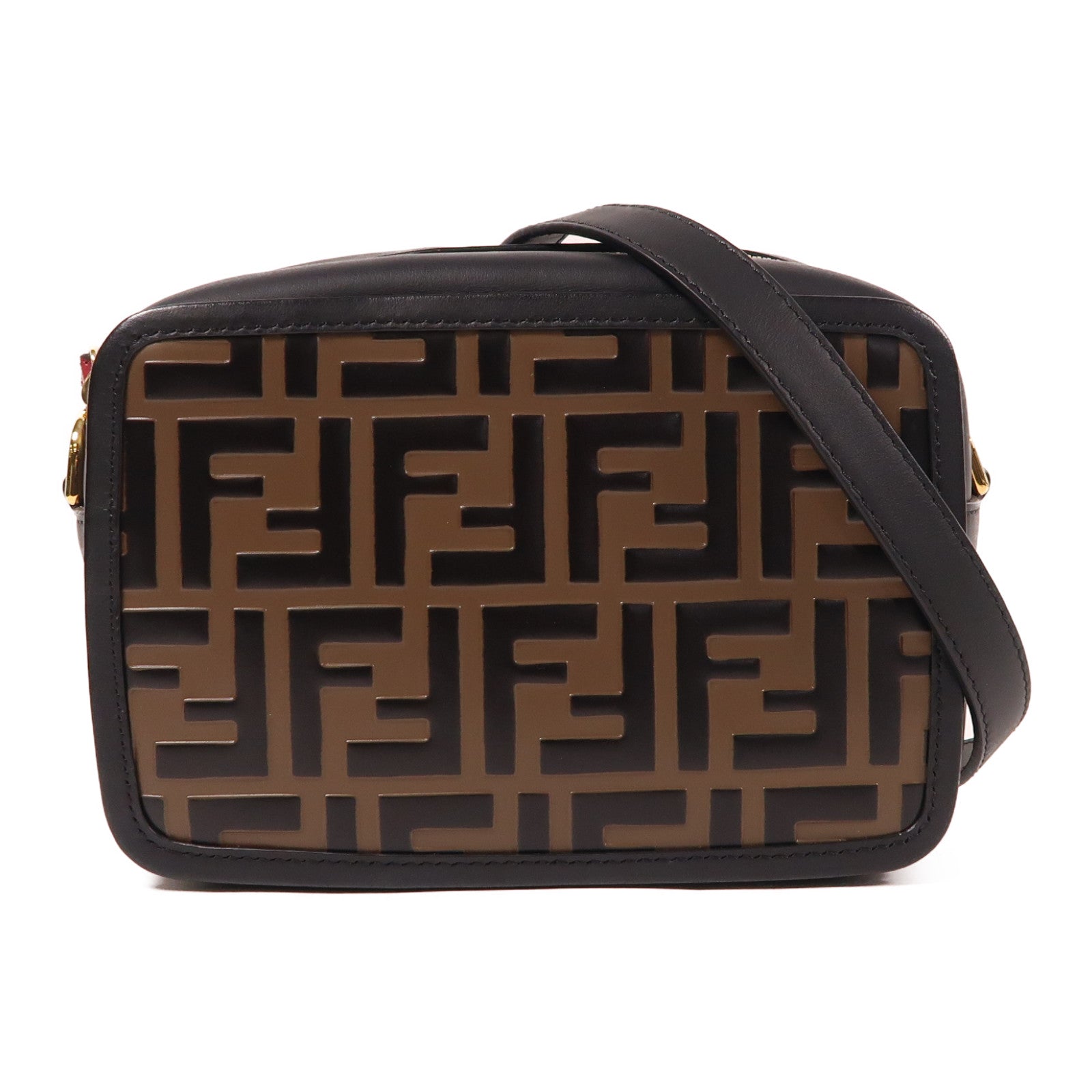 FENDI 皮革Shoulder Bag金扣肩背袋棕色/黑色