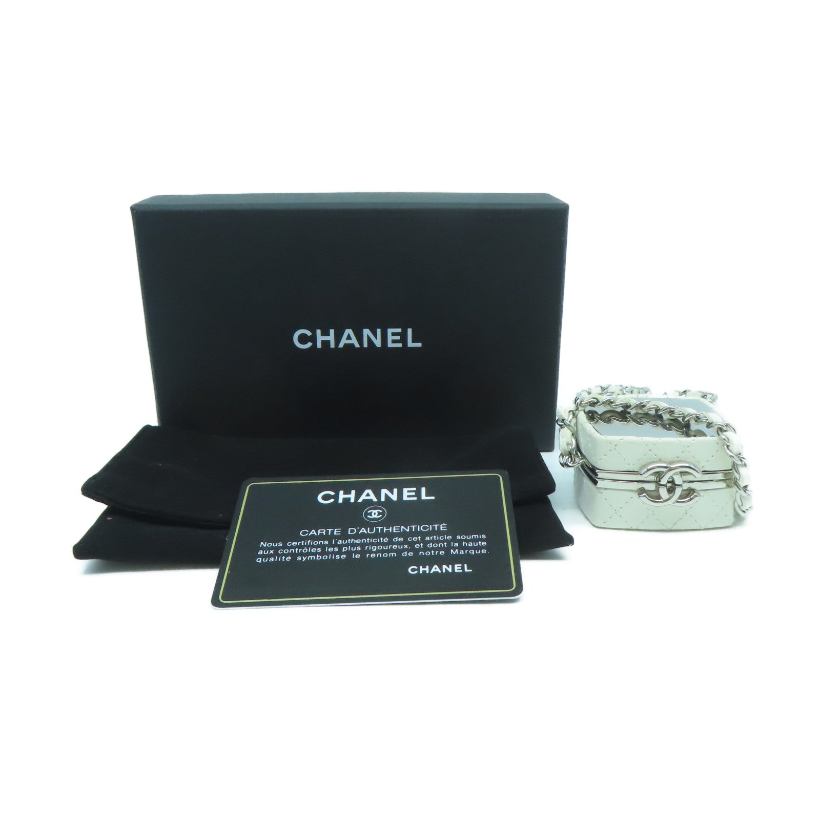 CHANEL 【激減優惠】菱格牛皮皮革Acc Chain Case銀扣白色