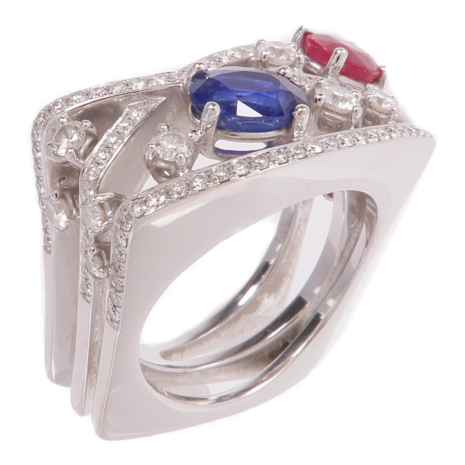 JEWELRY 18K白金Multi Sapphire Diamond Ring多色藍寶石/鑽石戒指US#6