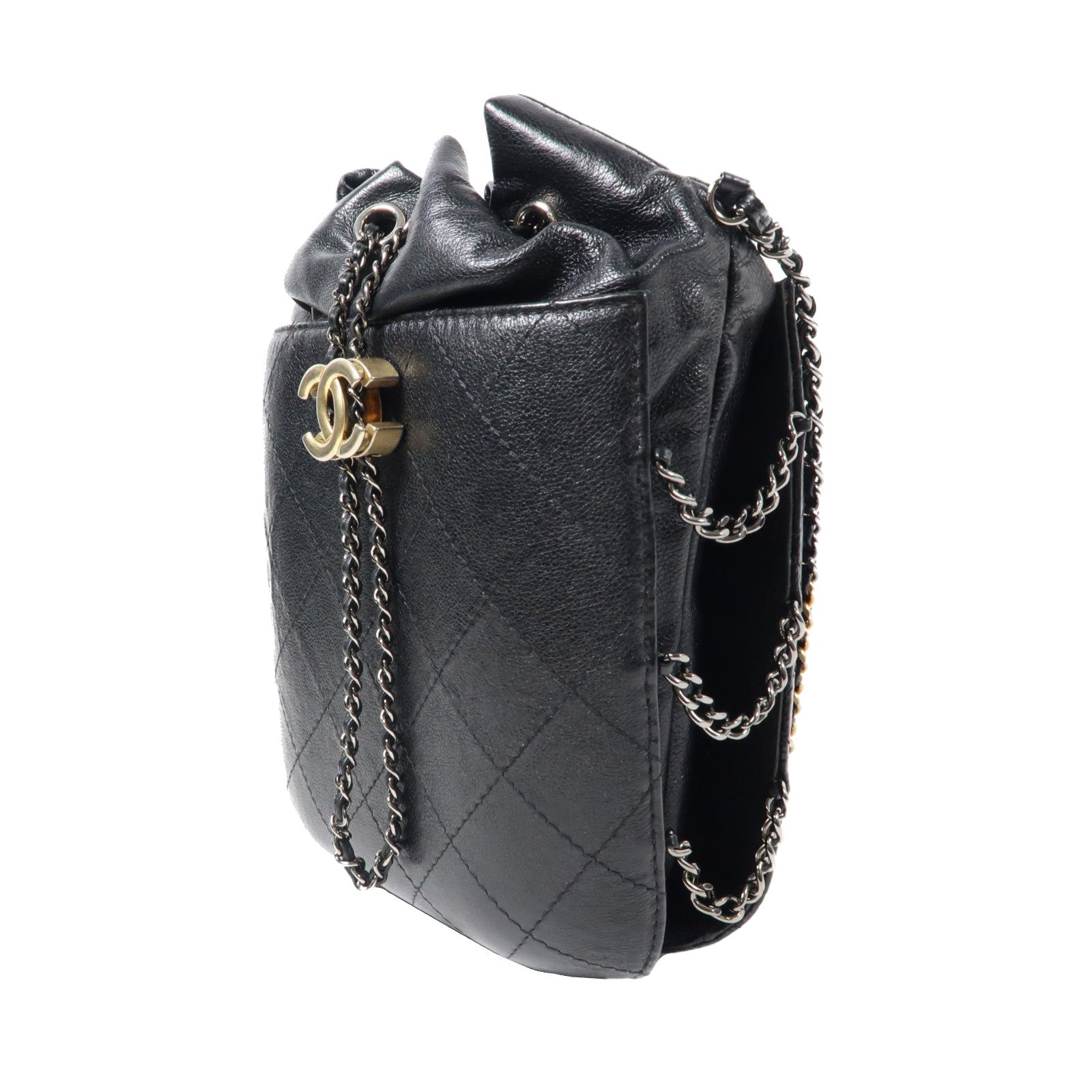 CHANEL 【激減優惠】菱格牛皮皮革Chain Shoulder Bag金扣/銀扣鏈帶肩背袋黑色