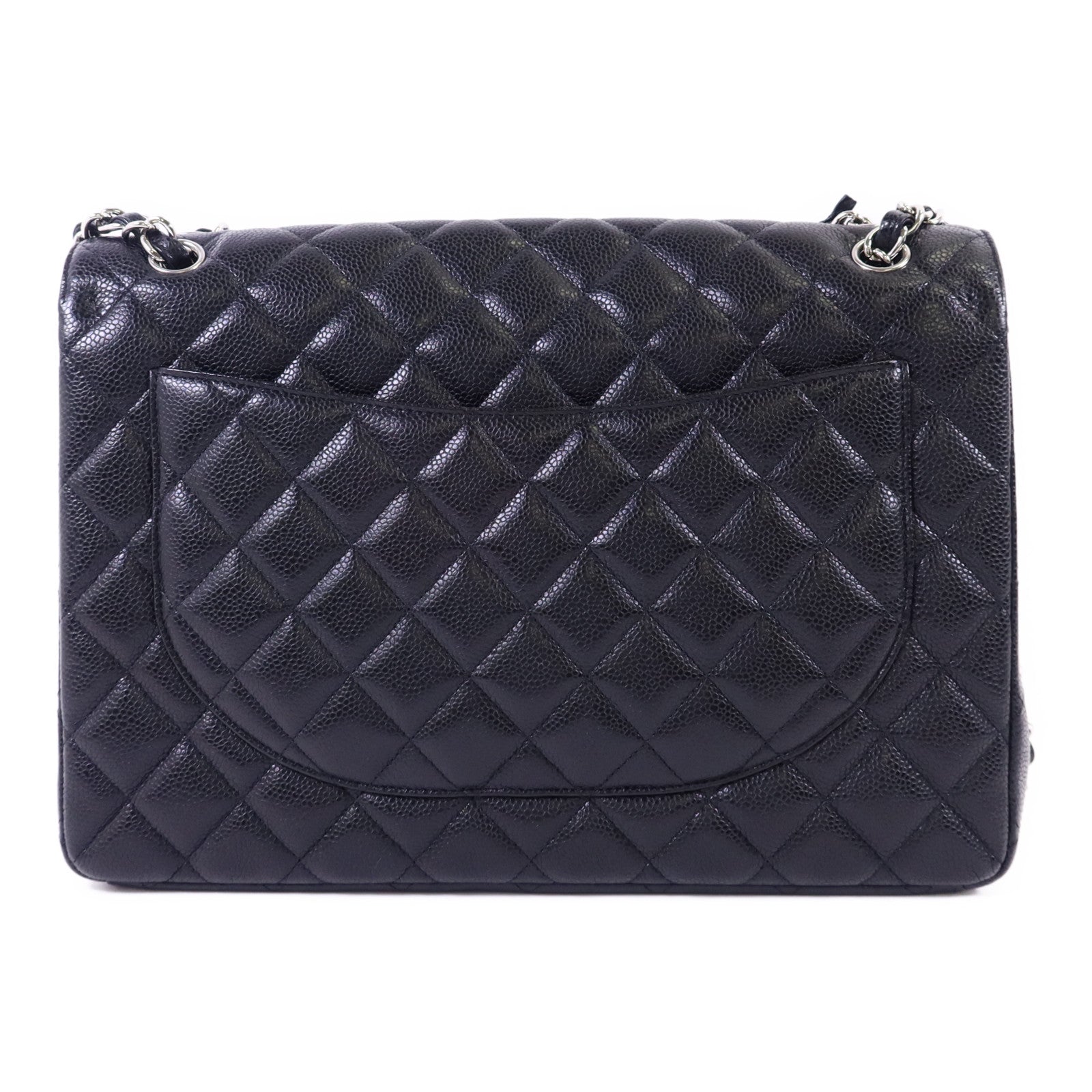 CHANEL 牛皮皮革Maxi Classic銀扣鏈帶肩背袋