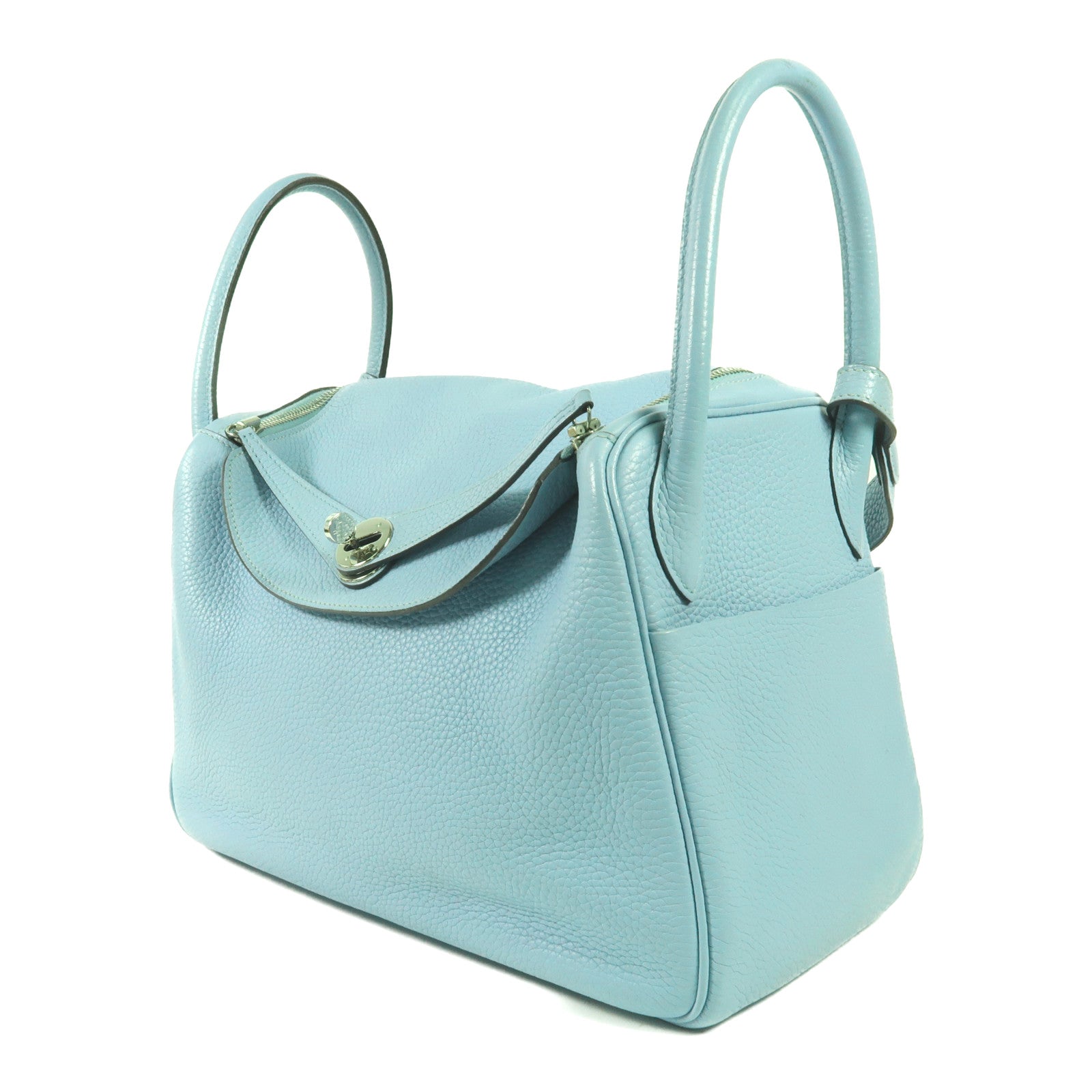 HERMES Clemence皮革Lindy 30銀扣手挽肩背兩用袋Bleu Atoll