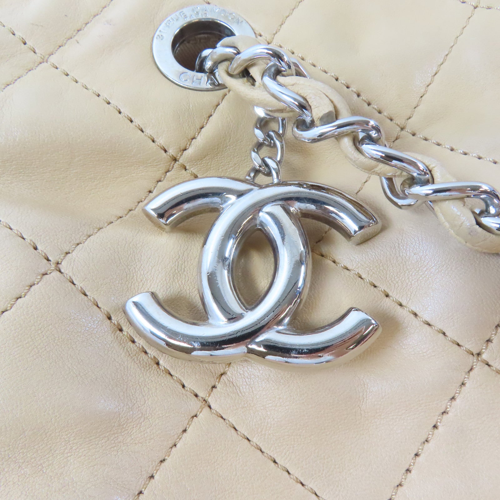 CHANEL 【激減優惠】菱格羊皮皮革Chain Shoulder Bag銀扣鏈帶肩背袋淺褐色/黑色
