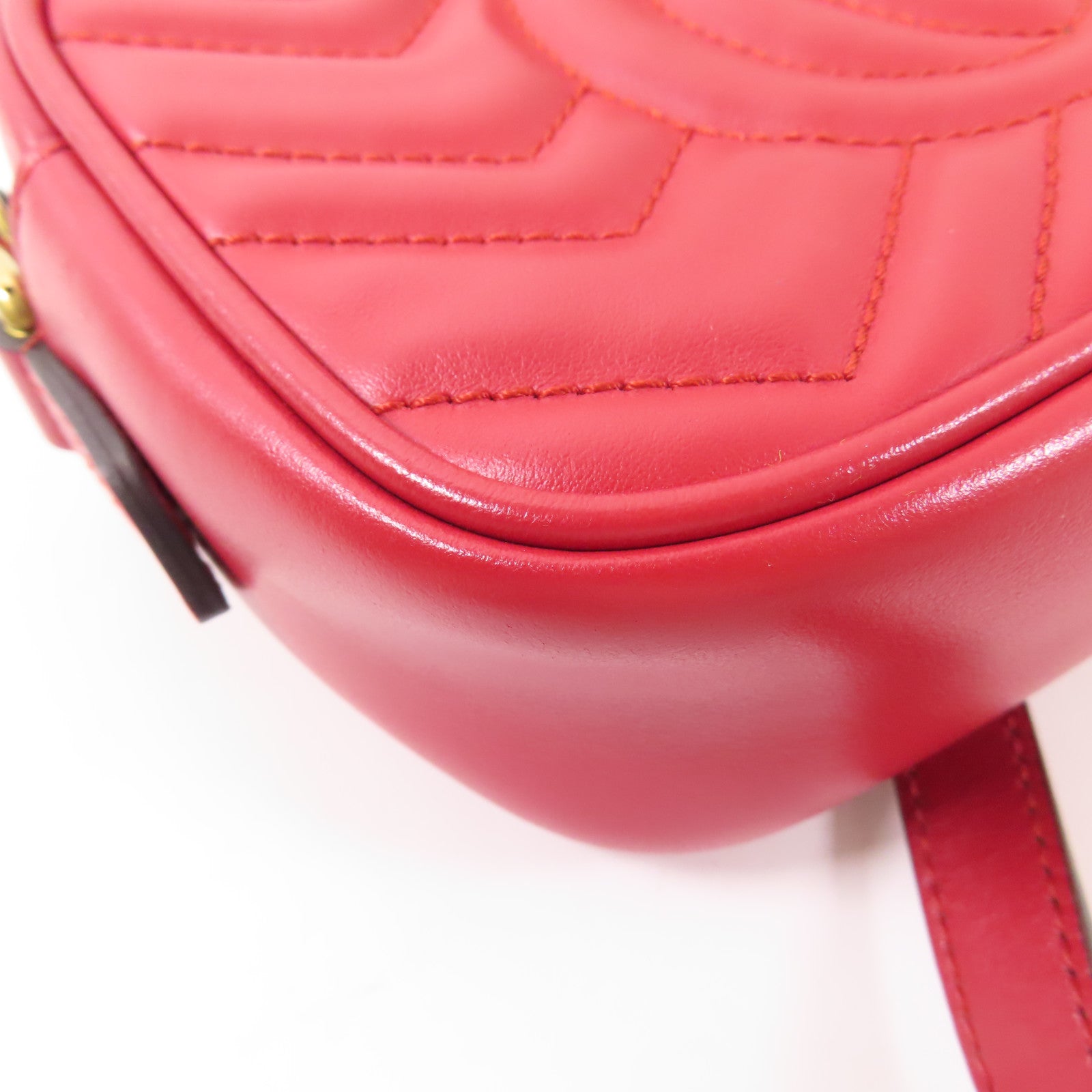 GUCCI GG GHW GG Marmont Mini Shoulder Bag 448065 Calfskin Leather Red