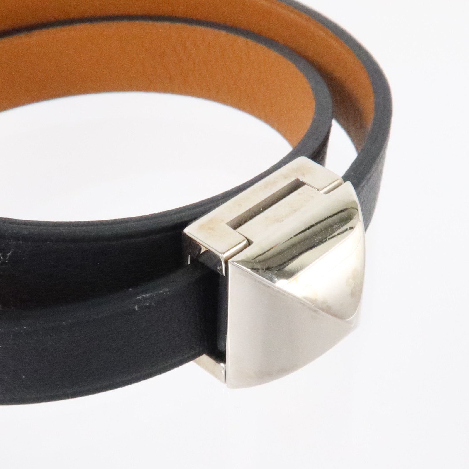 HERMES Swift皮革Medor Infini Double Tour Bracelet銀扣手鏈Black/Fauve