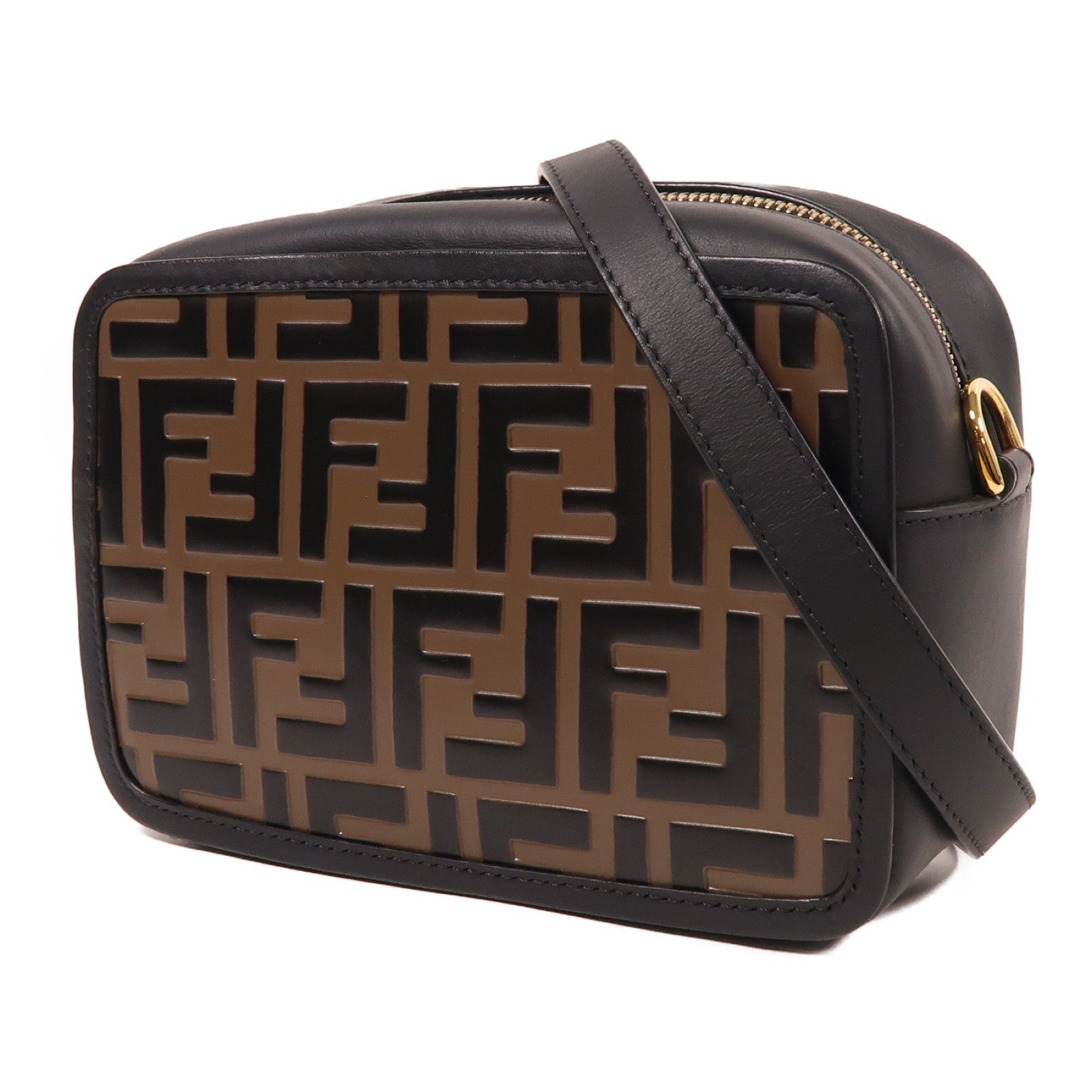 FENDI 皮革Shoulder Bag金扣肩背袋棕色/黑色