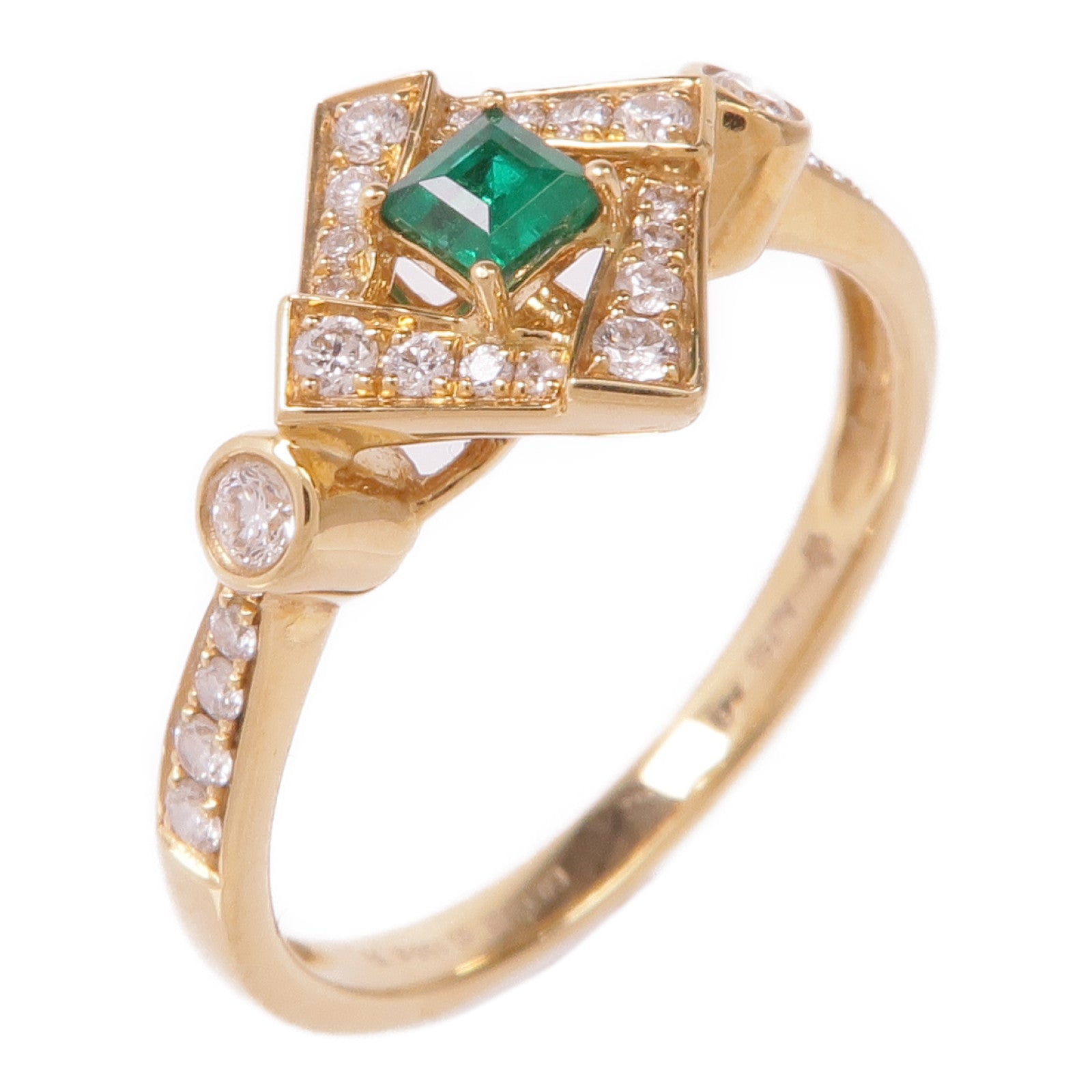 JEWELRY 【激減優惠】18K黃金Emerald Diamond Ring綠寶石/鑽石戒指US#6