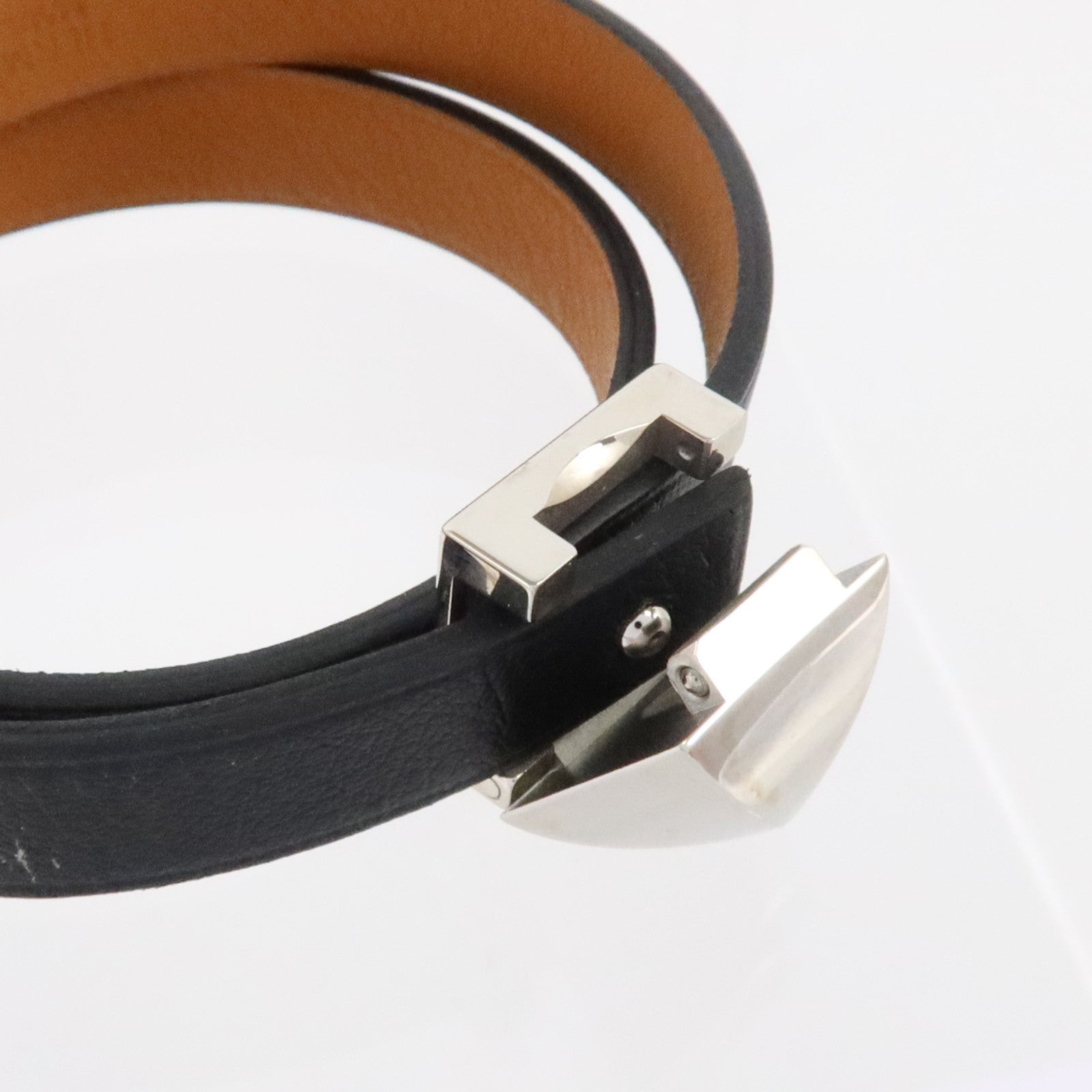 HERMES Swift皮革Medor Infini Double Tour Bracelet銀扣手鏈Black/Fauve