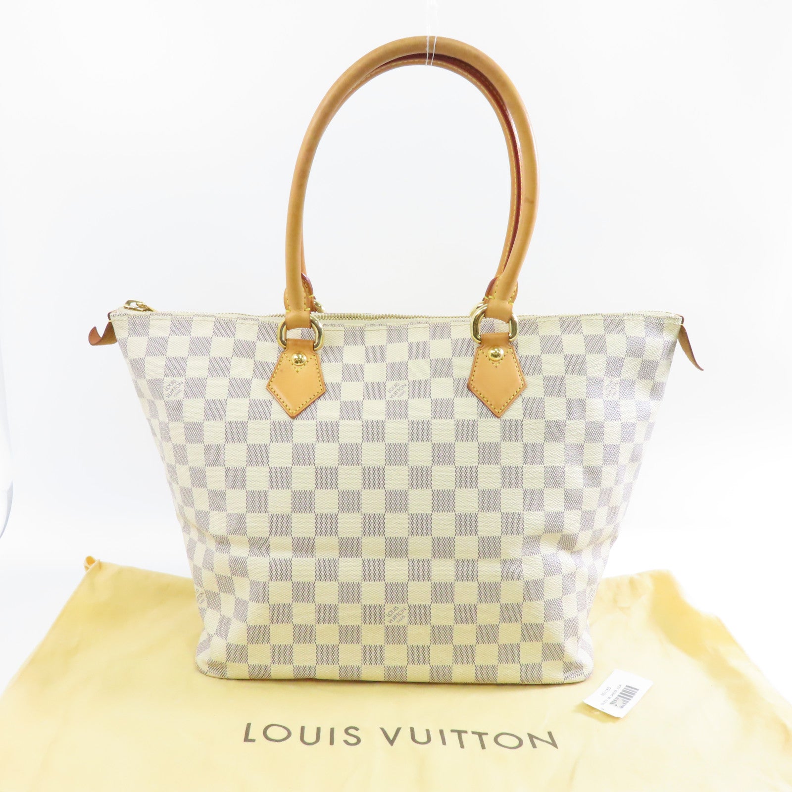 LOUIS VUITTON Damier Azur Saleya MM金扣肩背袋白色