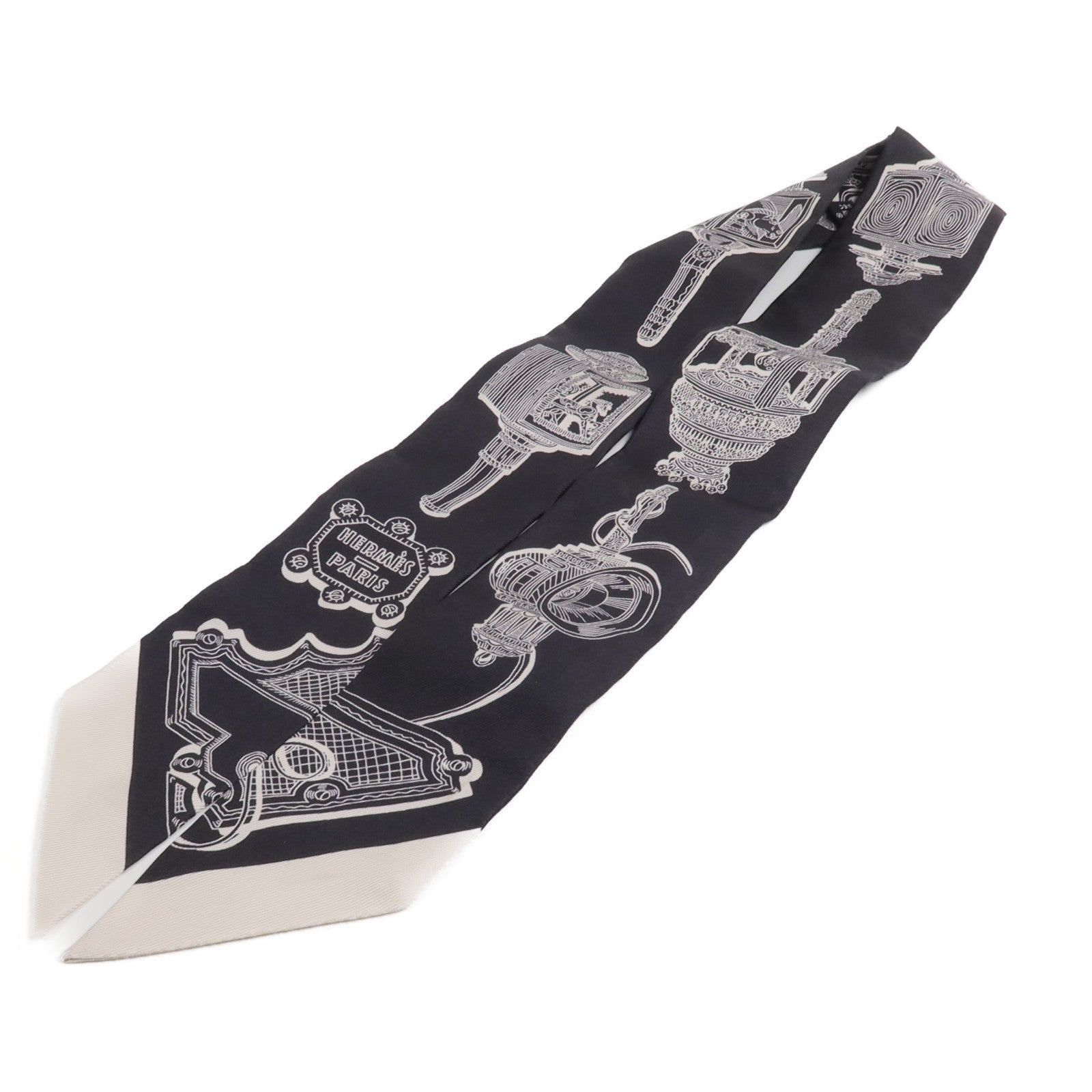 HERMES 絲質Merveilleuses Lanternes Twilly絲巾Noir/Blanc