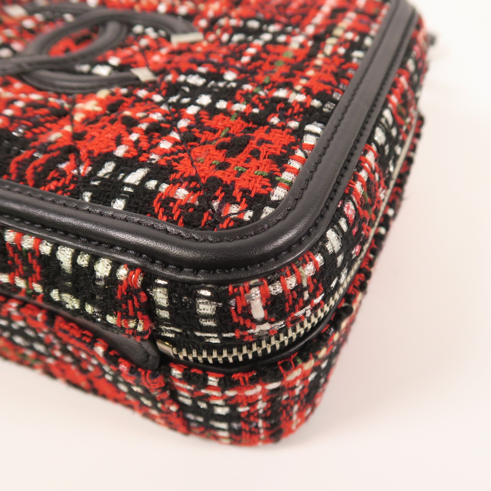 CHANEL 【激減優惠】Tweed Vanity Case銀扣手挽肩背兩用袋