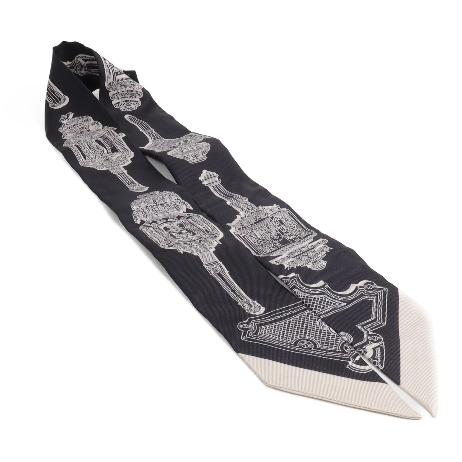 HERMES 絲質Merveilleuses Lanternes Twilly絲巾Noir/Blanc